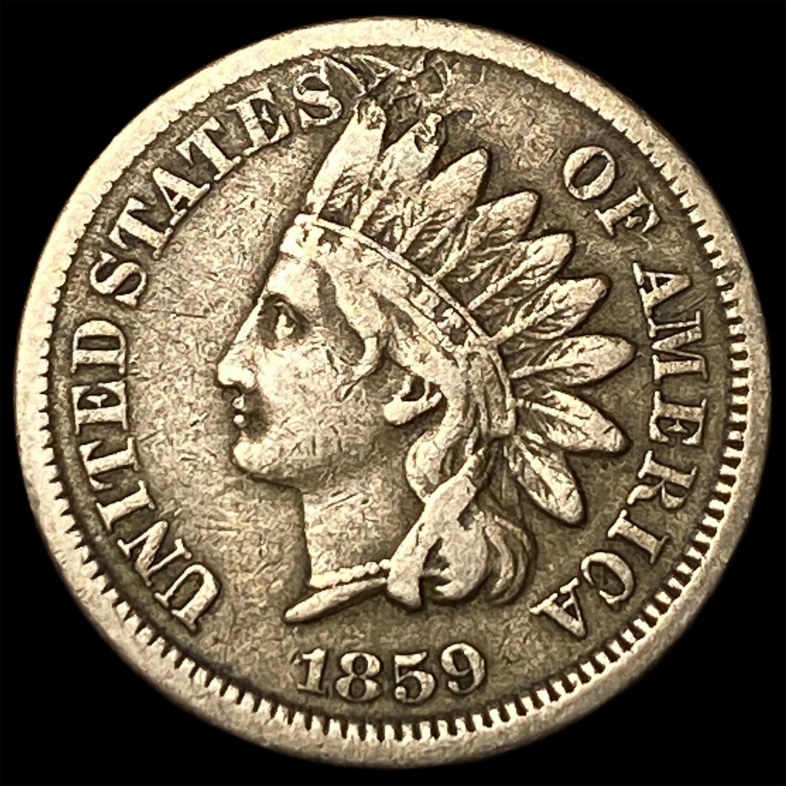 1859 Copper Indian Head Cent LIGHTLY CIRCULATED: 1859 Copper Indian Head Cent LIGHTLY CIRCULATED