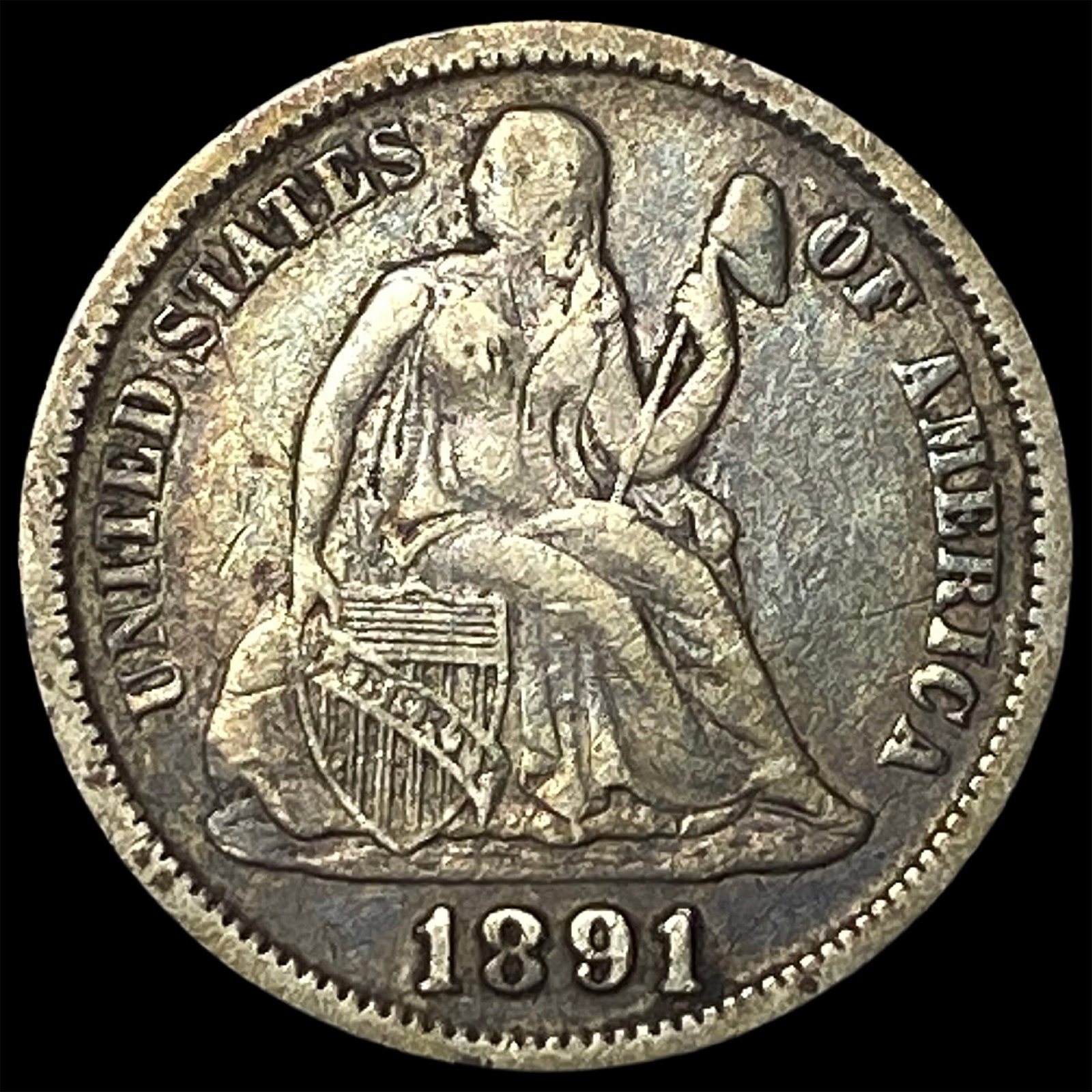 1891 Silver Seated Liberty Dime NEARLY UNCIRCULATED: 1891 Silver Seated Liberty Dime NEARLY UNCIRCULATED
