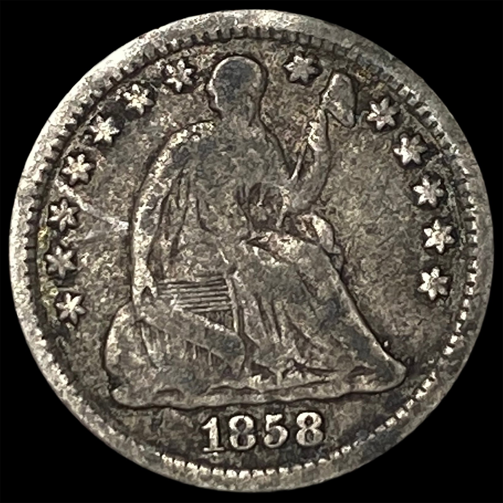 1858-O Silver Seated Liberty Half Dime LIGHTLY CIRCULATED: 1858-O Silver Seated Liberty Half Dime LIGHTLY CIRCULATED