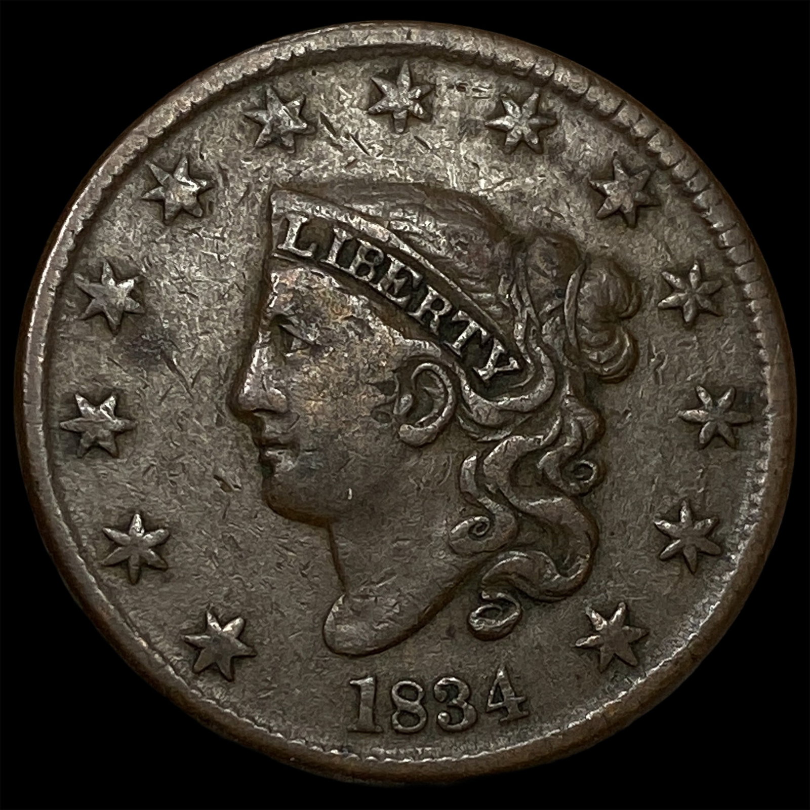 1834 Coronet Head Large Cent NEARLY UNCIRCULATED: 1834 Coronet Head Large Cent NEARLY UNCIRCULATED