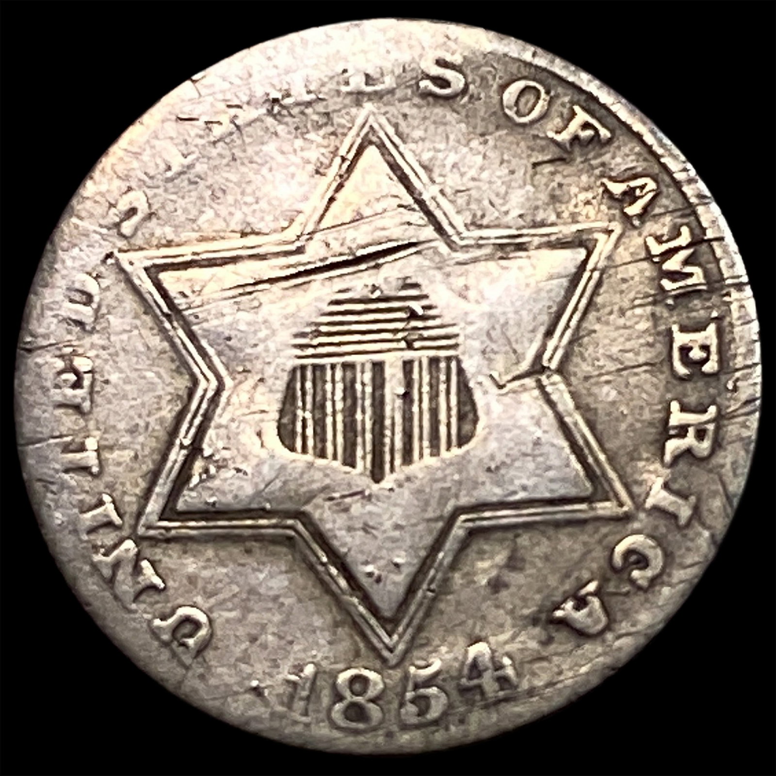 1854 Silver Three-Cent Piece NICELY CIRCULATED (1 of 2)