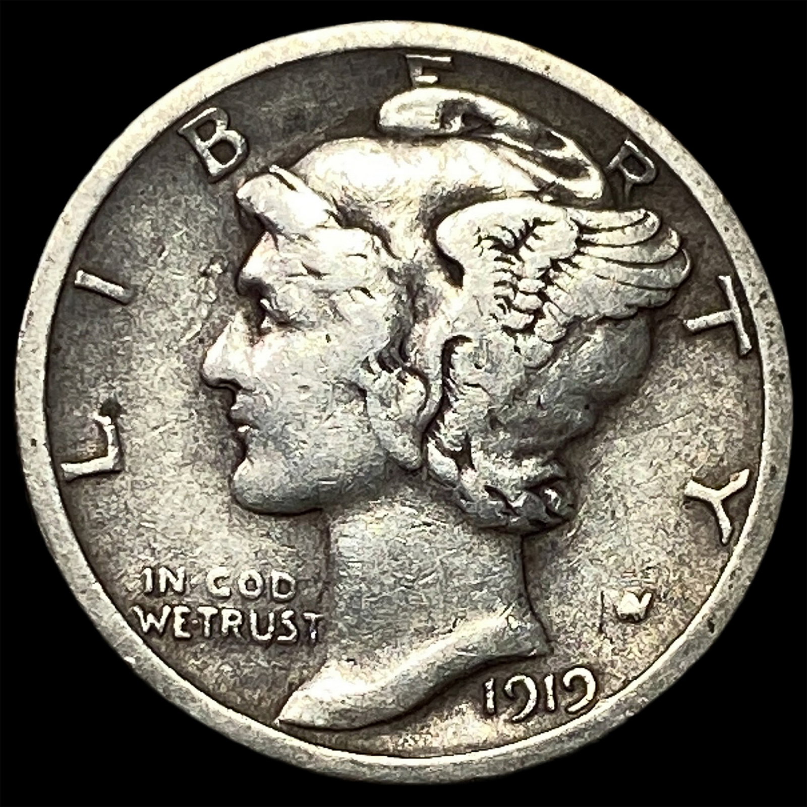 1919-S Silver Mercury Dime NEARLY UNCIRCULATED: 1919-S Silver Mercury Dime NEARLY UNCIRCULATED