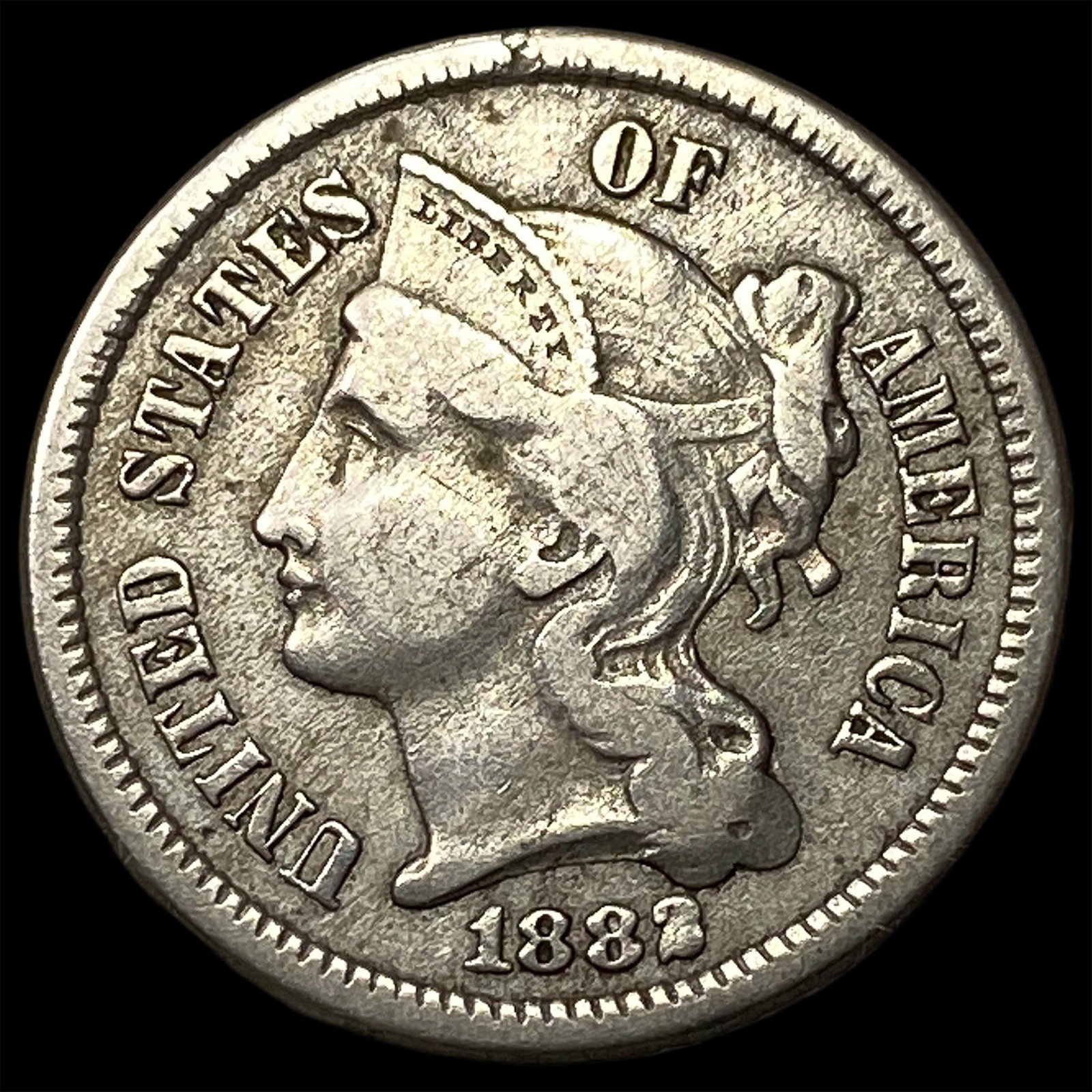 1882 Nickel Three-Cent Piece ABOUT UNCIRCULATED: 1882 Nickel Three-Cent Piece ABOUT UNCIRCULATED