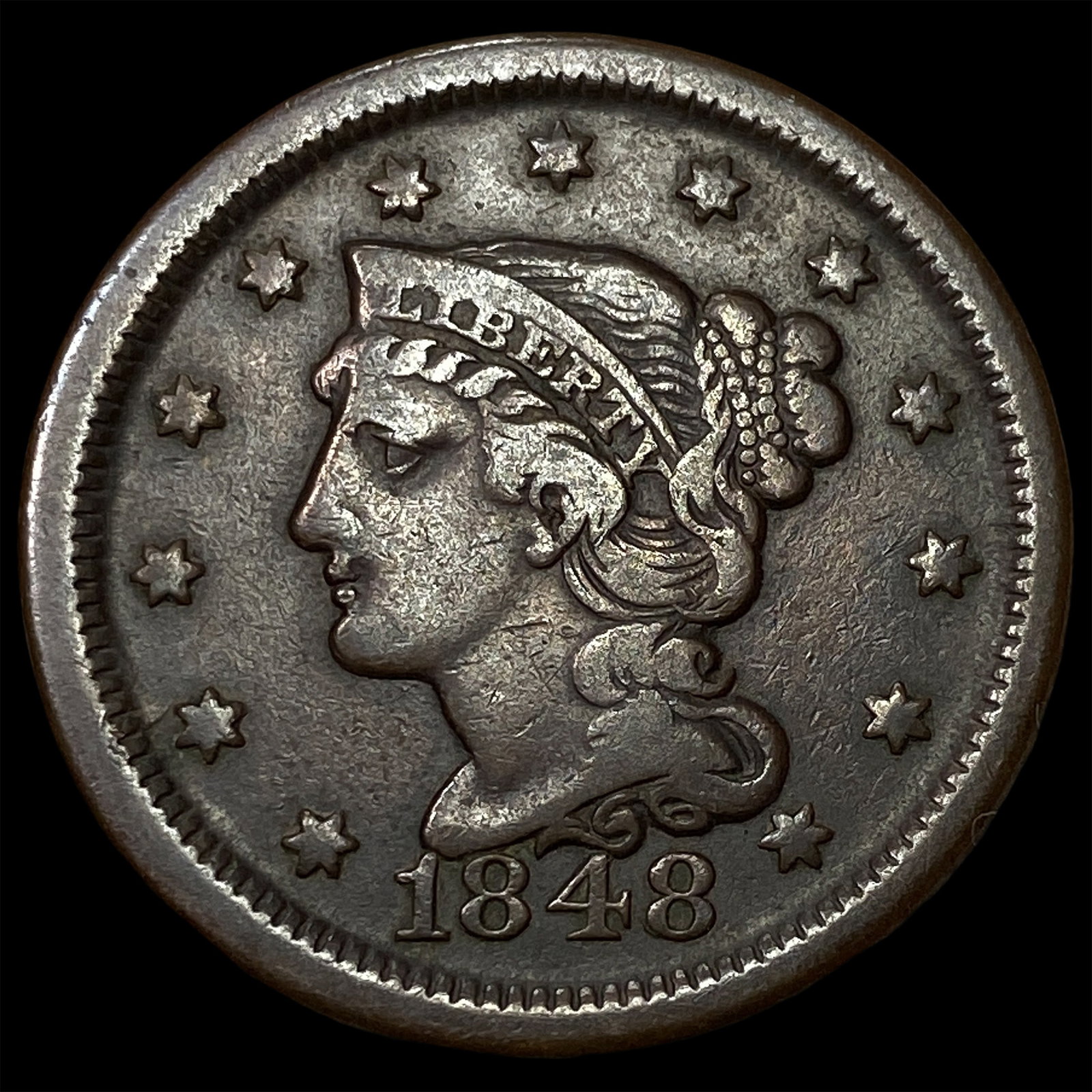 1848 Braided Hair Large Cent ABOUT UNCIRCULATED: 1848 Braided Hair Large Cent ABOUT UNCIRCULATED
