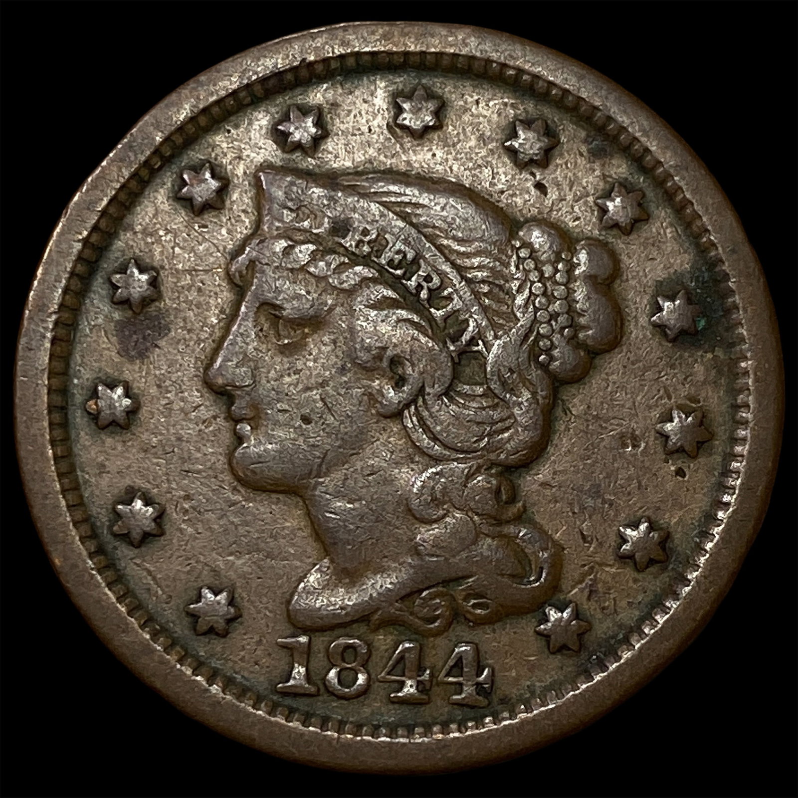 1844 Braided Hair Large Cent LIGHTLY CIRCULATED: 1844 Braided Hair Large Cent LIGHTLY CIRCULATED