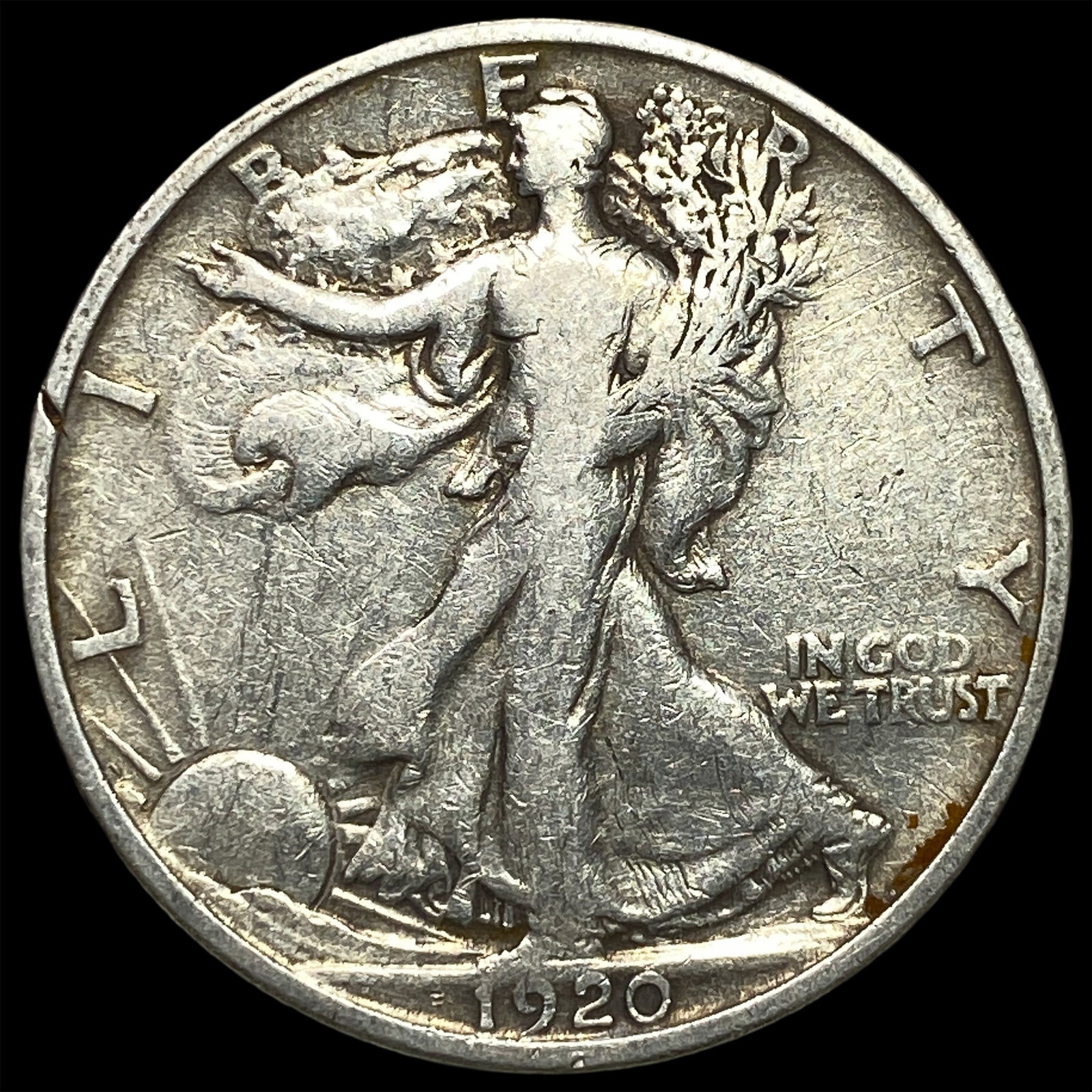 1920-S Silver Walking Liberty Half Dollar LIGHTLY CIRCULATED: 1920-S Silver Walking Liberty Half Dollar LIGHTLY CIRCULATED