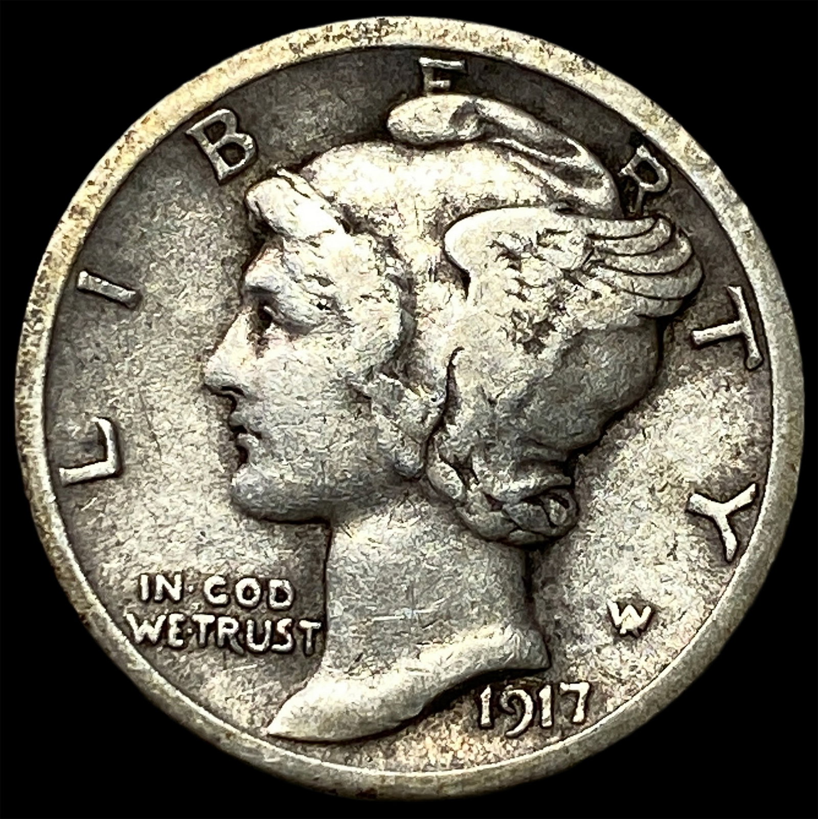 1917-D Silver Mercury Dime NEARLY UNCIRCULATED: 1917-D Silver Mercury Dime NEARLY UNCIRCULATED