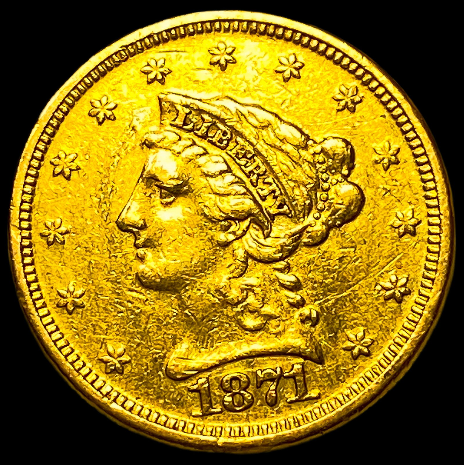 1871 Gold $2.50 Liberty Head Quarter Eagle CLOSELY UNCIRCULATED: 1871 Gold $2.50 Liberty Head Quarter Eagle CLOSELY UNCIRCULATED