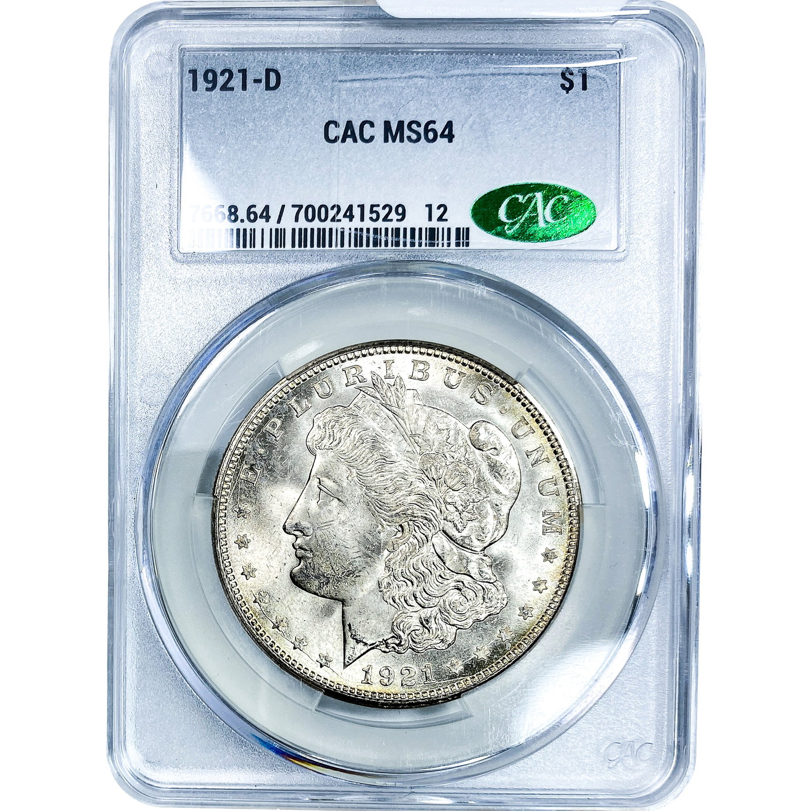 1921-D Morgan Silver Dollar CAC MS64: 1921-D Morgan Silver Dollar CAC MS64