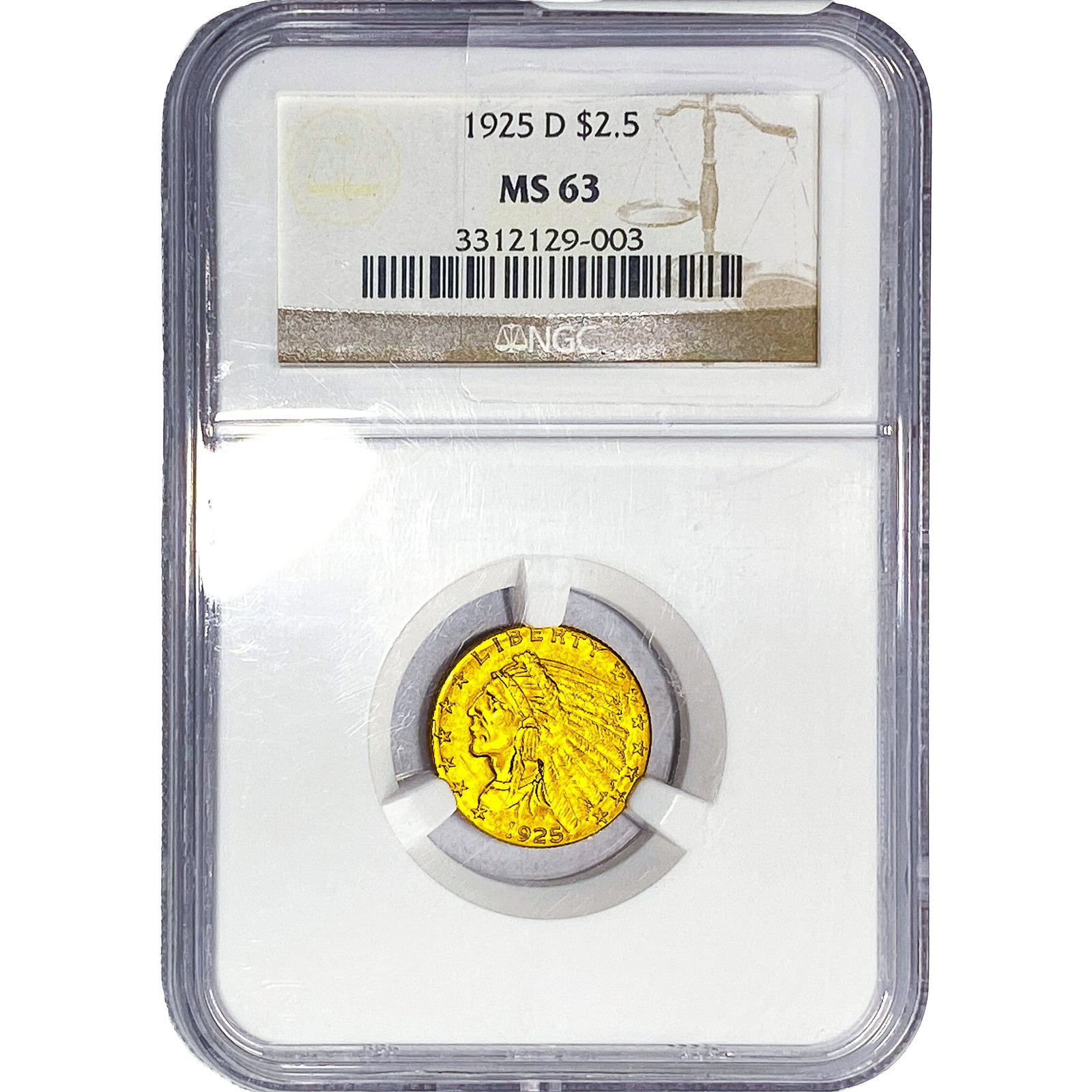 1925-D $2.50 Gold Quarter Eagle NGC MS63: 1925-D $2.50 Gold Quarter Eagle NGC MS63