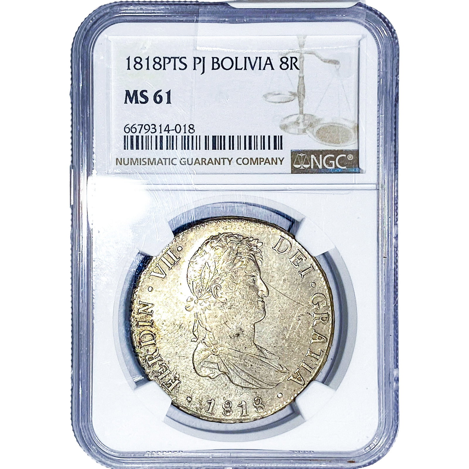 1818PTS PJ Bolivia Silver 8 Reales NGC MS61 (1 of 4)
