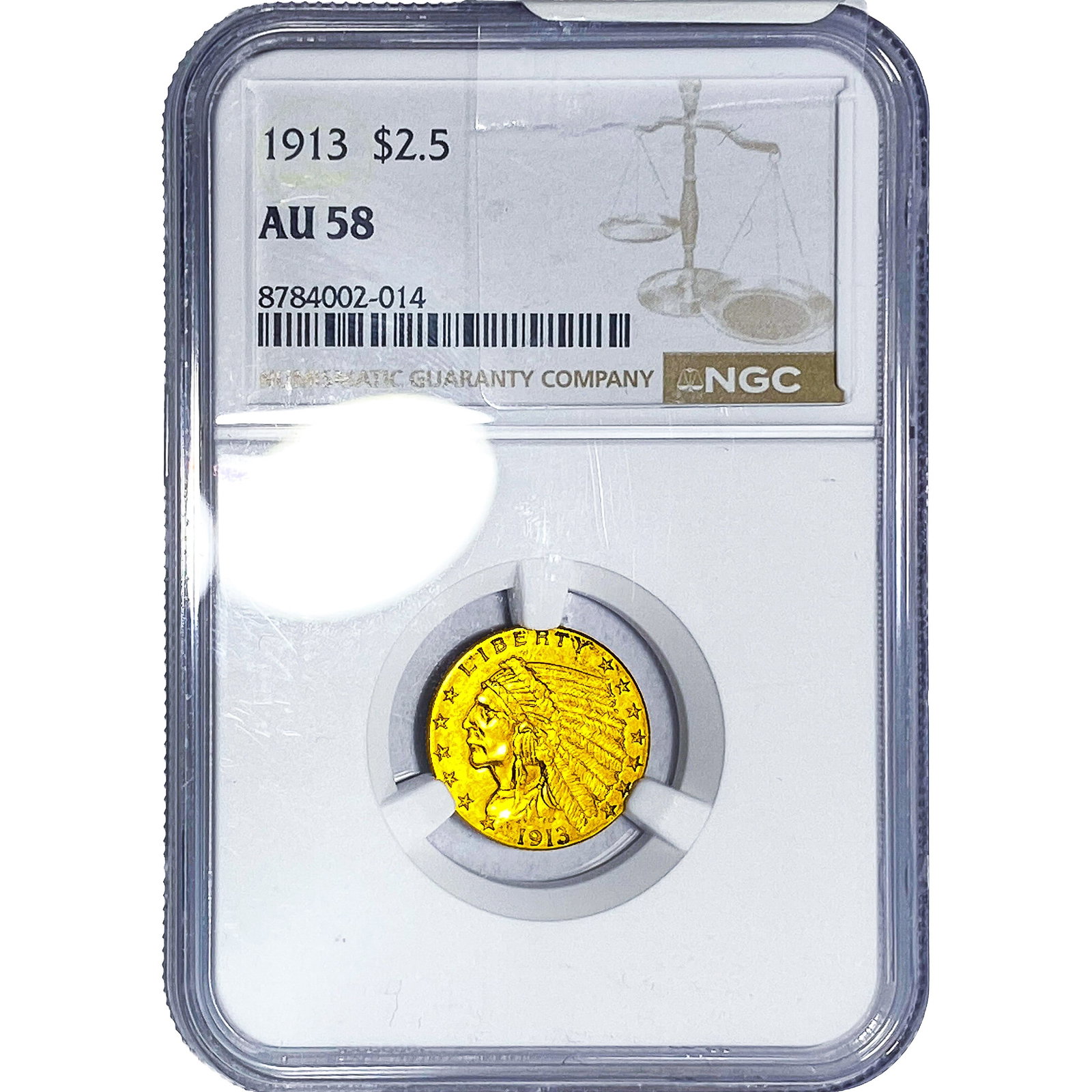 1913 $2.50 Gold Quarter Eagle NGC AU58: 1913 $2.50 Gold Quarter Eagle NGC AU58