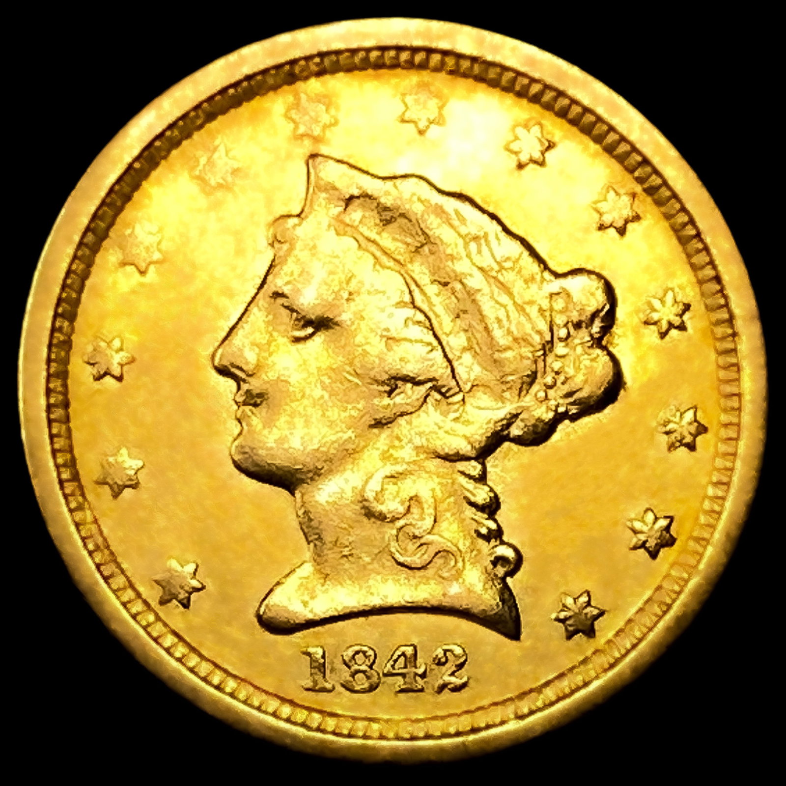 1842-O $2.50 Gold Quarter Eagle CLOSELY UNCIRCULATED: 1842-O $2.50 Gold Quarter Eagle CLOSELY UNCIRCULATED