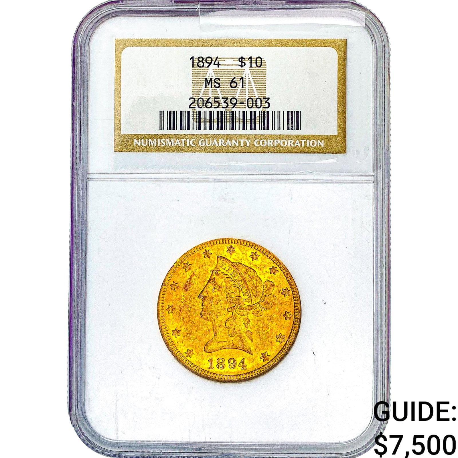 1894 $10 Gold Eagle NGC MS61: 1894 $10 Gold Eagle NGC MS61