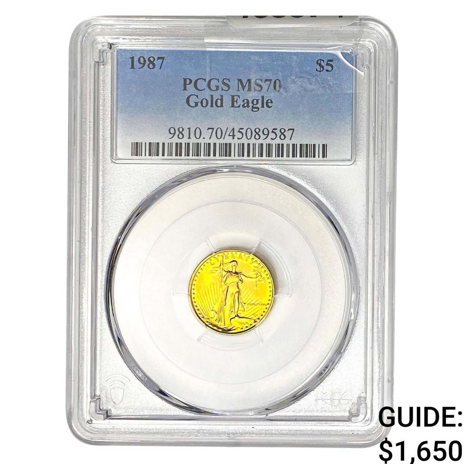 1987 1/10oz Gold Eagle $5 PCGS MS70: 1987 1/10oz Gold Eagle $5 PCGS MS70