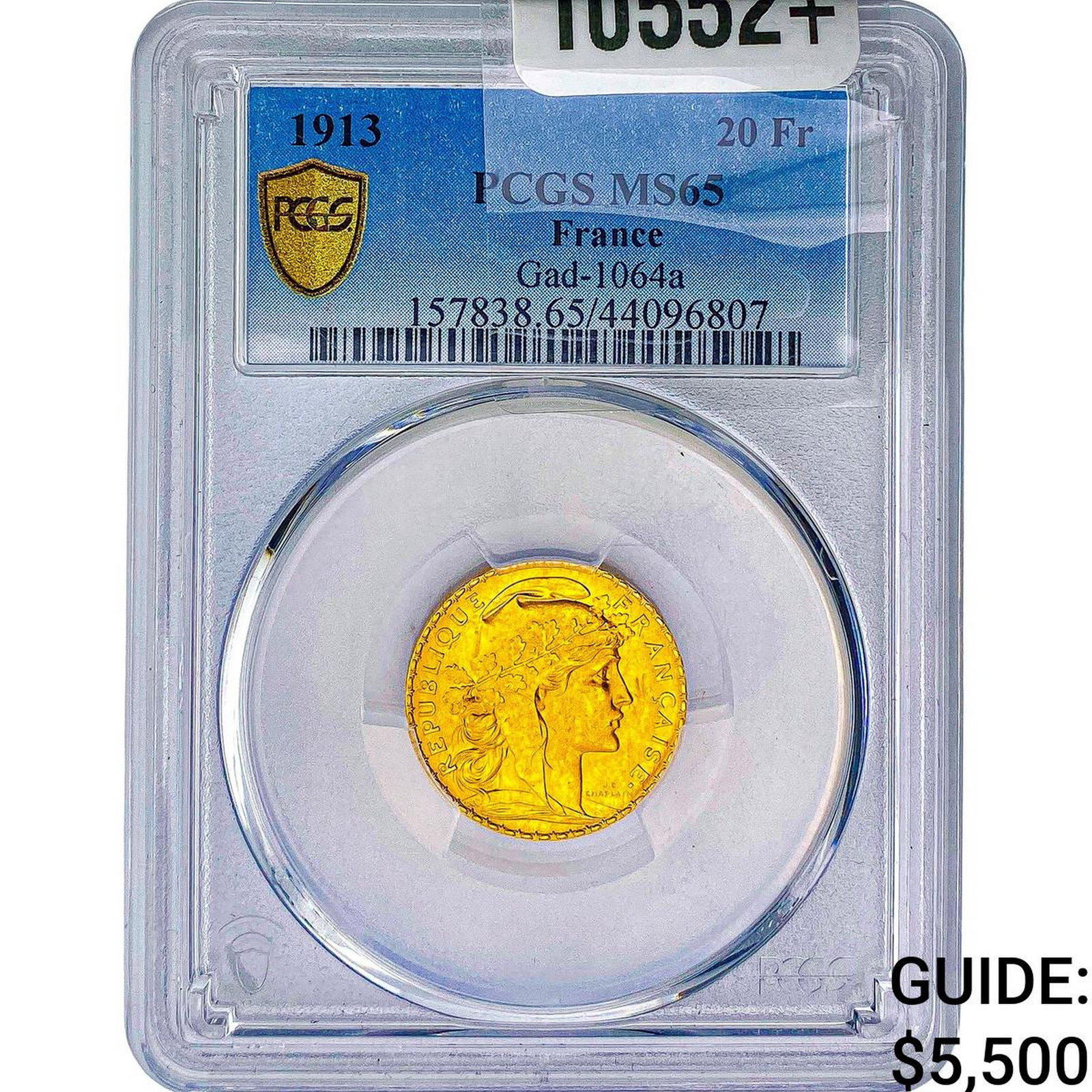 1913 France 20 Francs .1867 AGW PCGS MS65 (1 of 2)