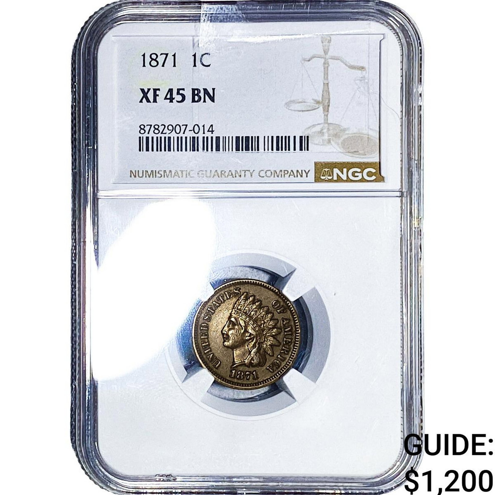 1871 Indian Head Cent NGC XF45 BN: 1871 Indian Head Cent NGC XF45 BN