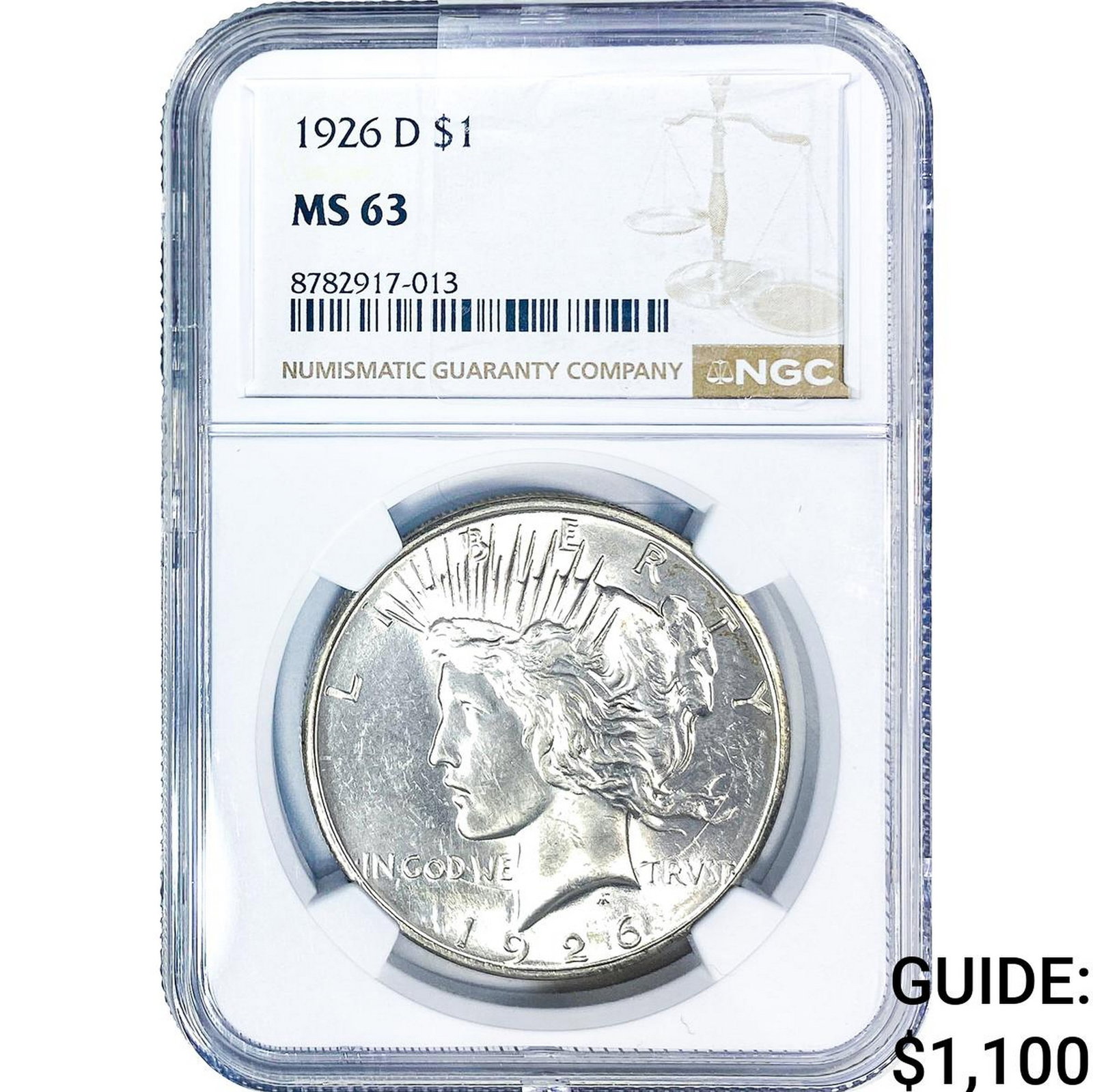 1926-D Silver Peace Dollar NGC MS63: 1926-D Silver Peace Dollar NGC MS63