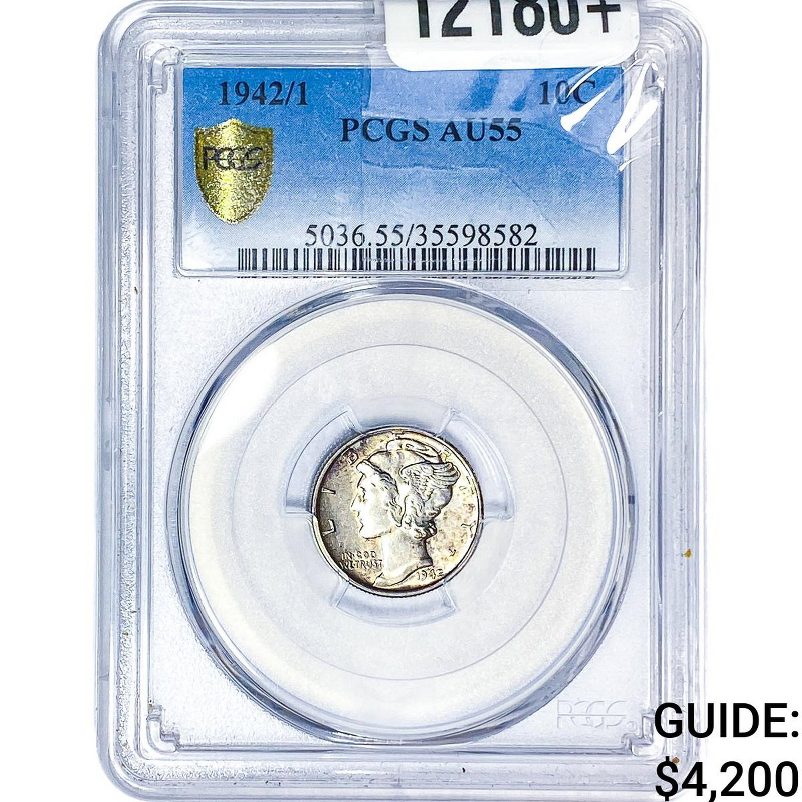 1942/1 Mercury Silver Dime PCGS AU55: 1942/1 Mercury Silver Dime PCGS AU55