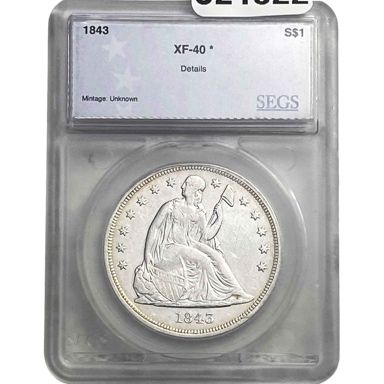 1843 Seated Liberty Dollar SEGS XF40*: 1843 Seated Liberty Dollar SEGS XF40*