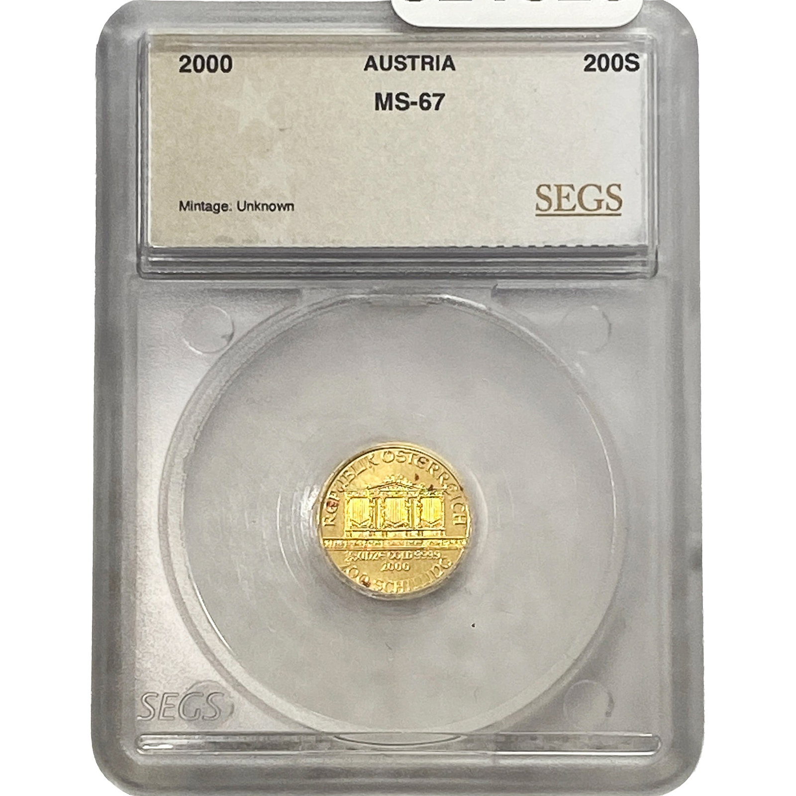 2000 Gold Austria 200 Schilling SEGS MS67: 2000 Gold Austria 200 Schilling SEGS MS67