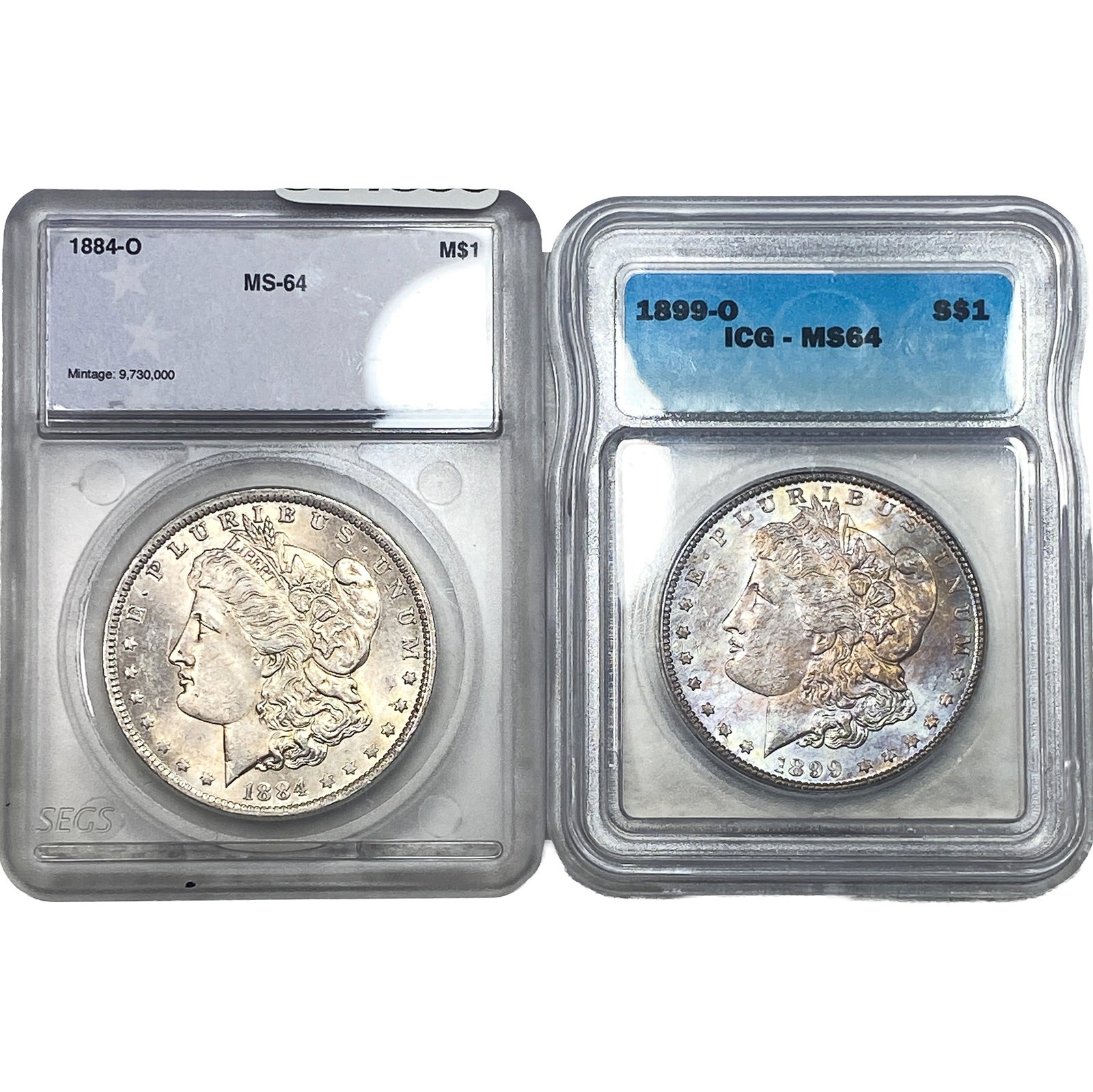 [2 Coins] 1884-1899 Morgan Silver Dollar ICG/SEGS MS64 (1 of 2)