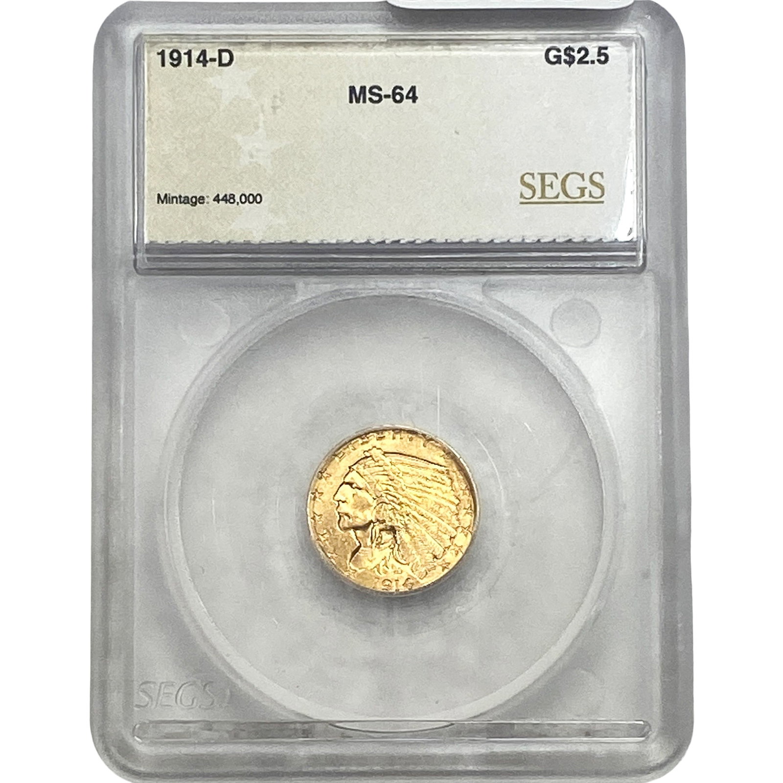 1914-D $2.50 Gold Quarter Eagle SEGS MS64: 1914-D $2.50 Gold Quarter Eagle SEGS MS64