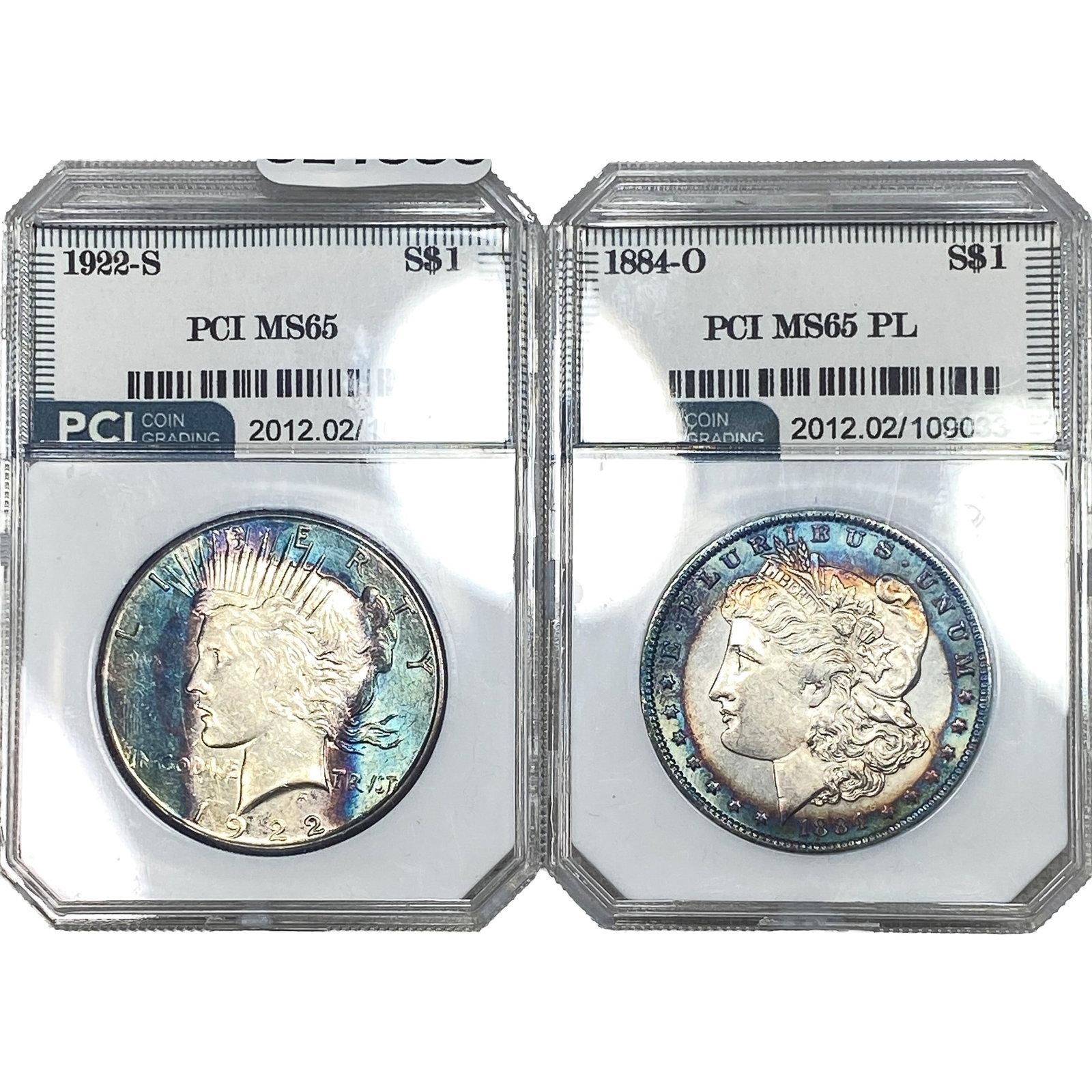 [2 Coins] 1884-1922 Peace & Morgan $1 SEGS MS65-66: [2 Coins] 1884-1922 Peace & Morgan $1 SEGS MS65-66