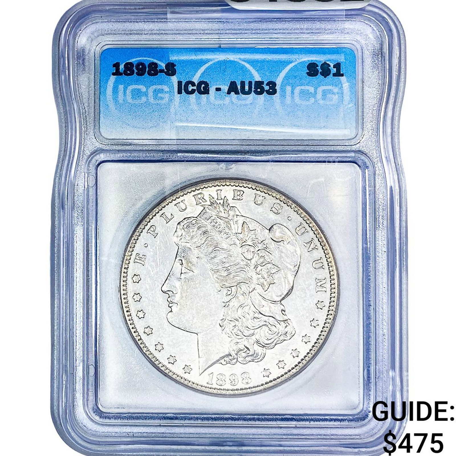 1898-S Morgan Silver Dollar ICG AU53: 1898-S Morgan Silver Dollar ICG AU53