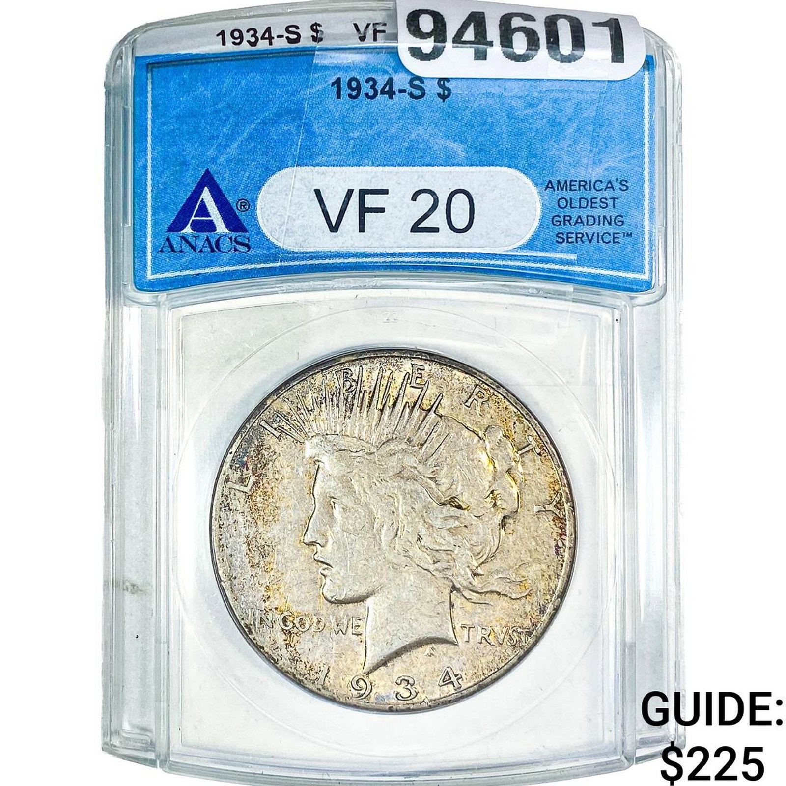 1934-S Silver Peace Dollar ANACS VF20: 1934-S Silver Peace Dollar ANACS VF20
