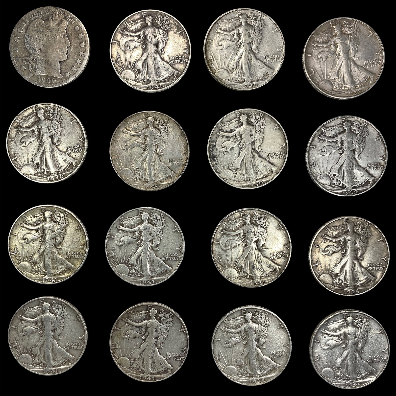 [16 Coins] 1906-1944 U.S. Silver Lot 50C (1 of 2)