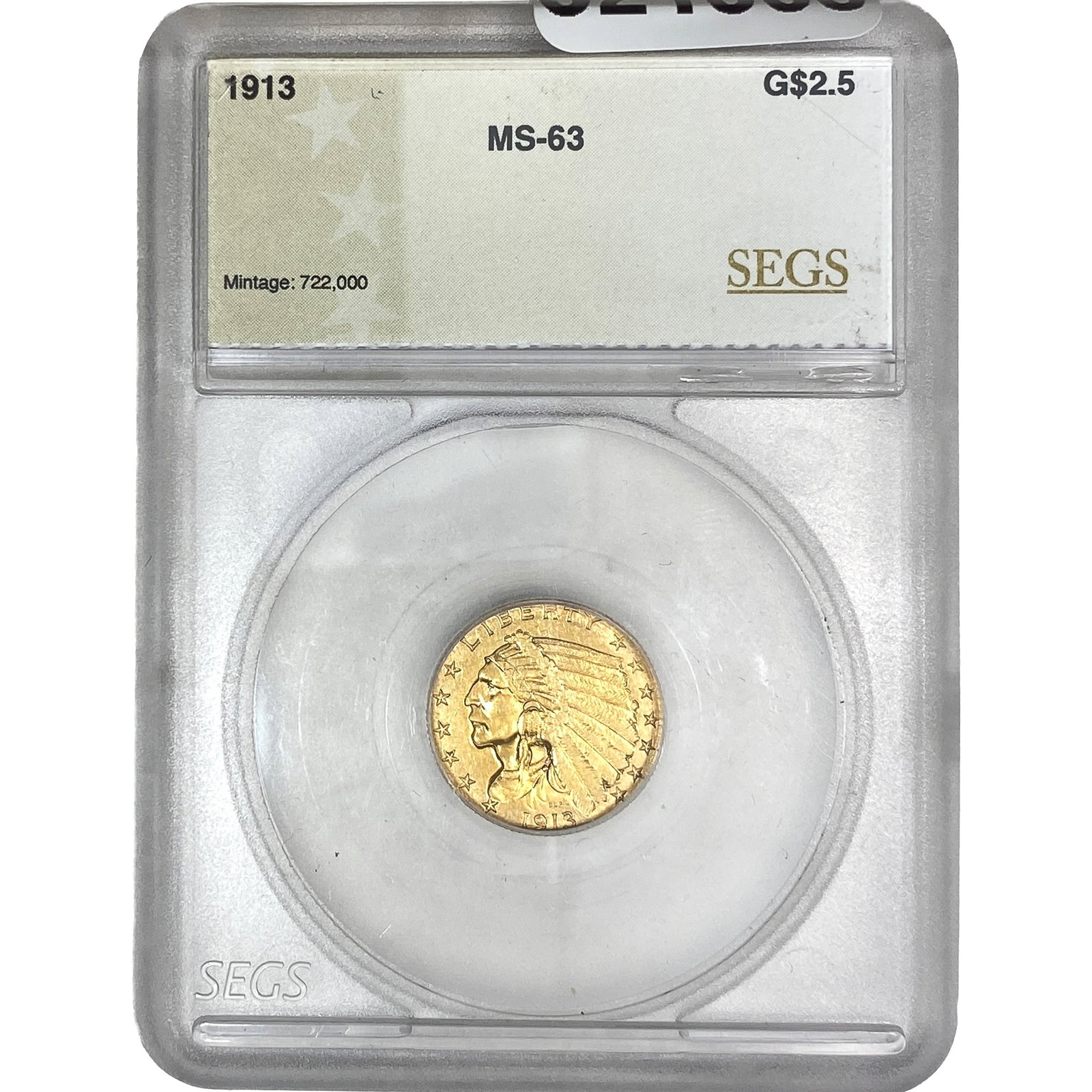 1913 $2.50 Gold Quarter Eagle SEGS MS63: 1913 $2.50 Gold Quarter Eagle SEGS MS63
