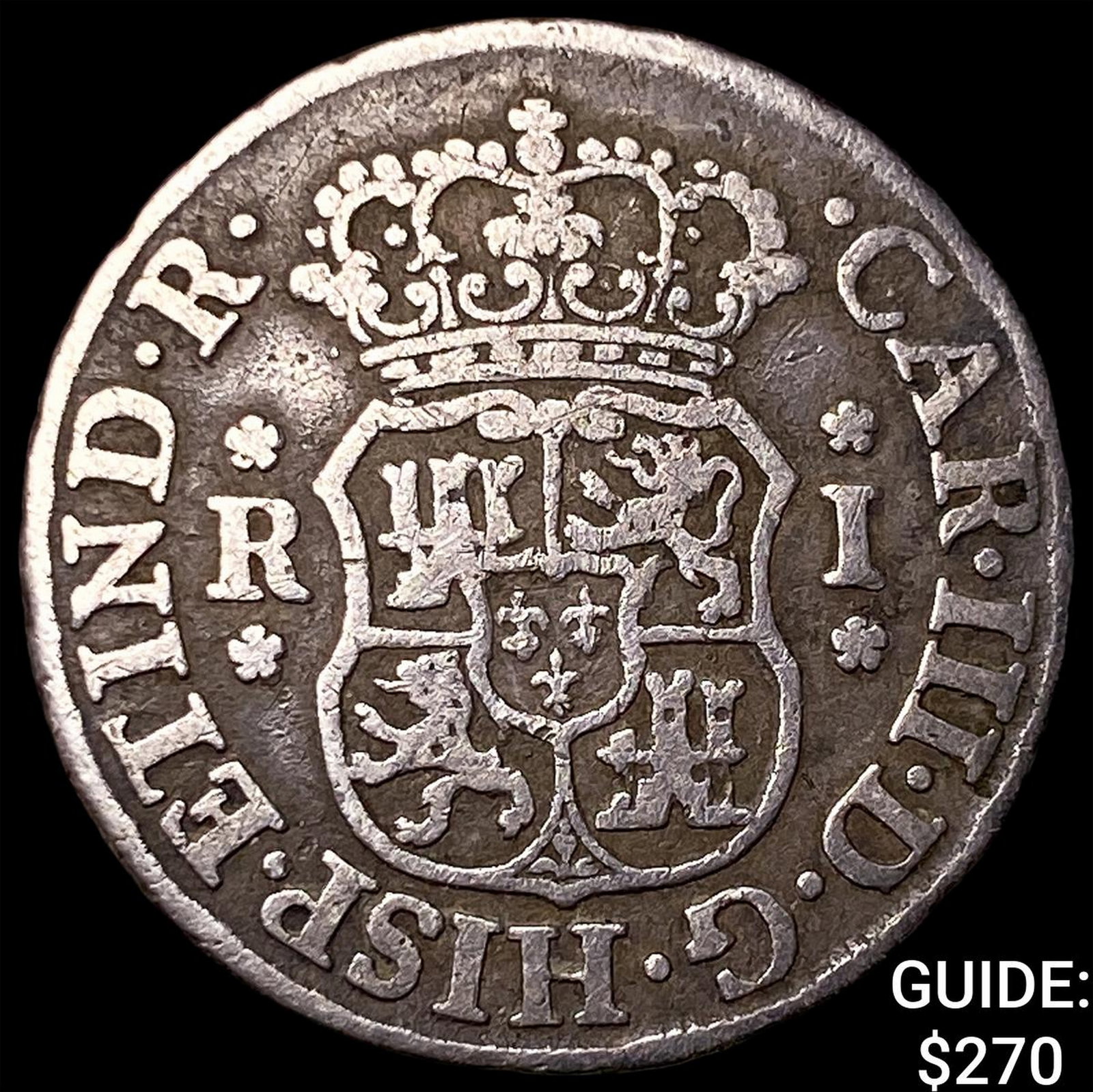 1769-JR Bolivia Charles III Silver 1 Real: 1769-JR Bolivia Charles III Silver 1 Real