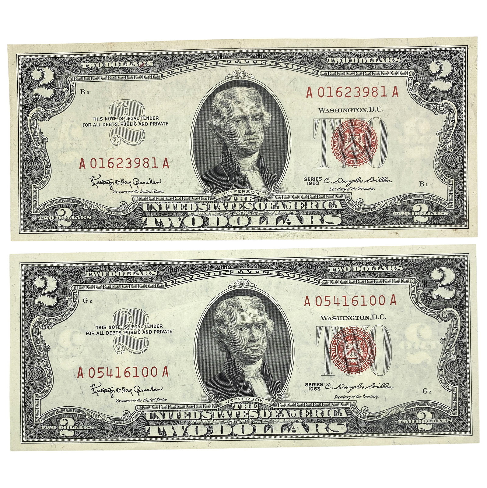 [2] 1963 U.S. $2 Red Note Seal (1 of 2)