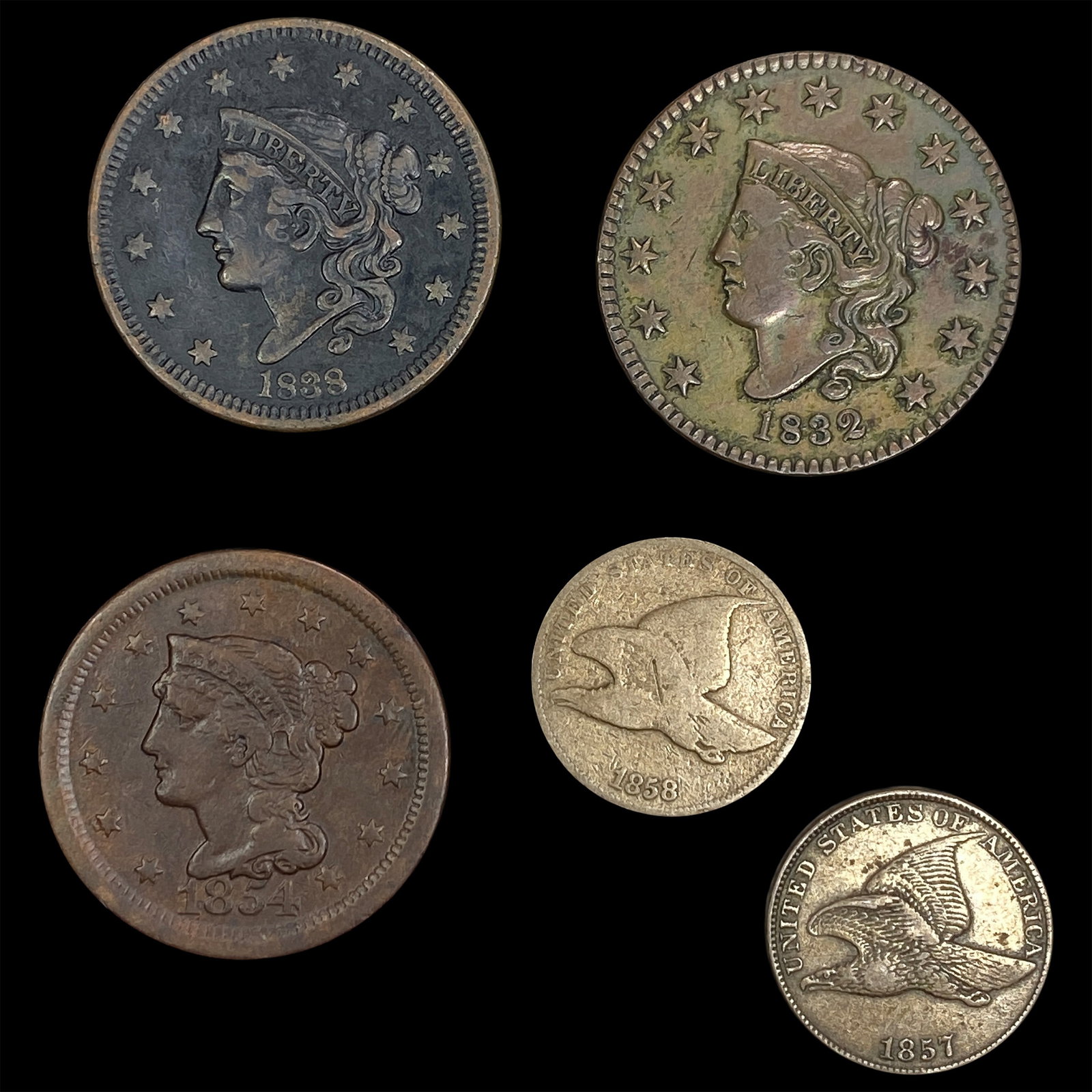 [5 Coins] 1832-1858 U.S. 1C Coin Lot (1 of 2)