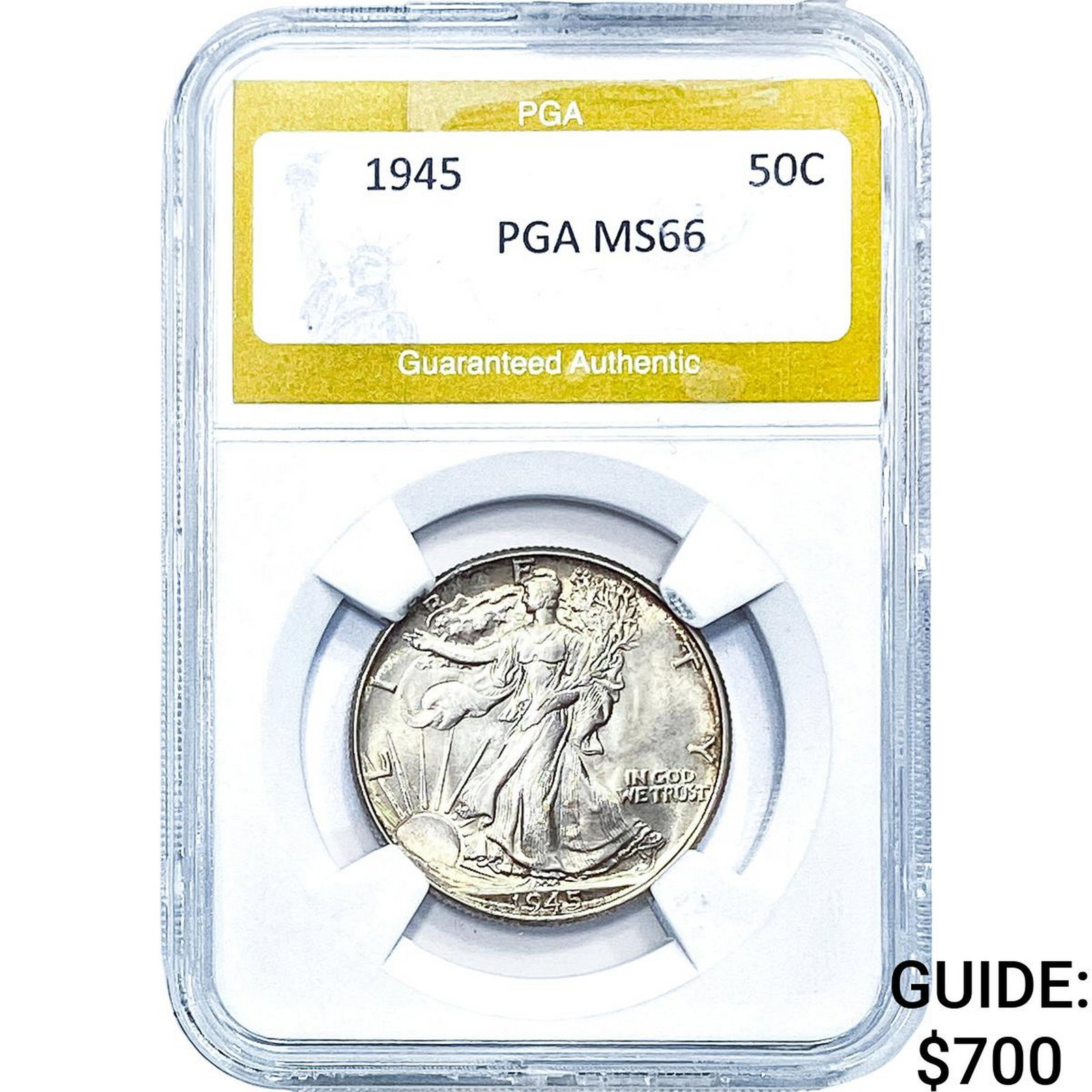 1945 Walking Liberty Half Dollar PGA MS66: 1945 Walking Liberty Half Dollar PGA MS66
