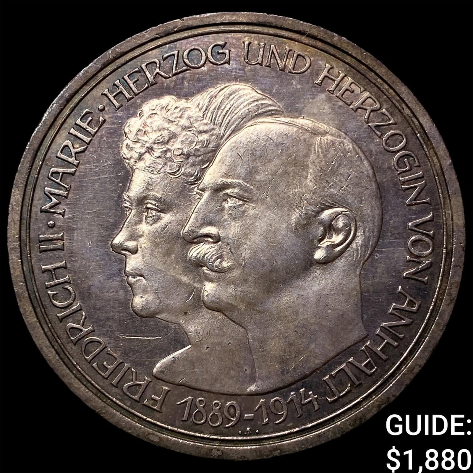 1914A Germany Angalt-Dessau Silver 5 Mark KM-31: 1914A Germany Angalt-Dessau Silver 5 Mark KM-31