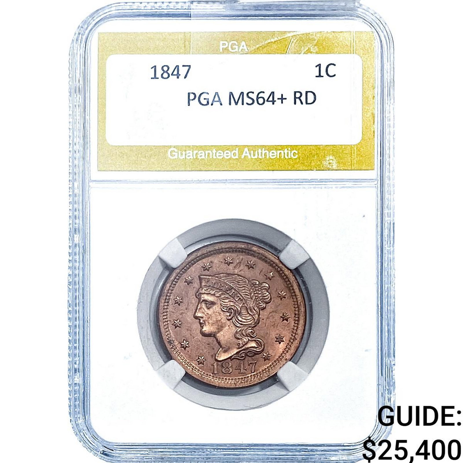 1847 Braided Hair Large Cent PGA MS64+ RD: 1847 Braided Hair Large Cent PGA MS64+ RD