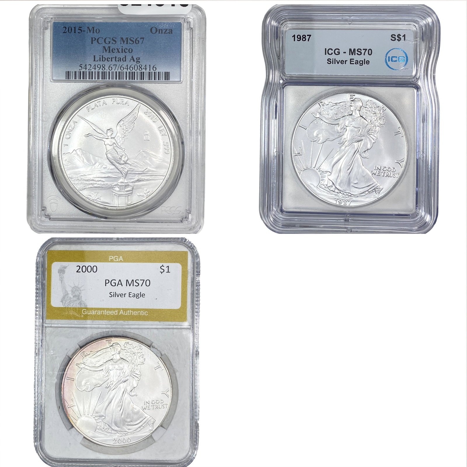 [3 Coins] 1987-2015 Silver Eagles & Libertad 1 oz MS67-70 (1 of 2)