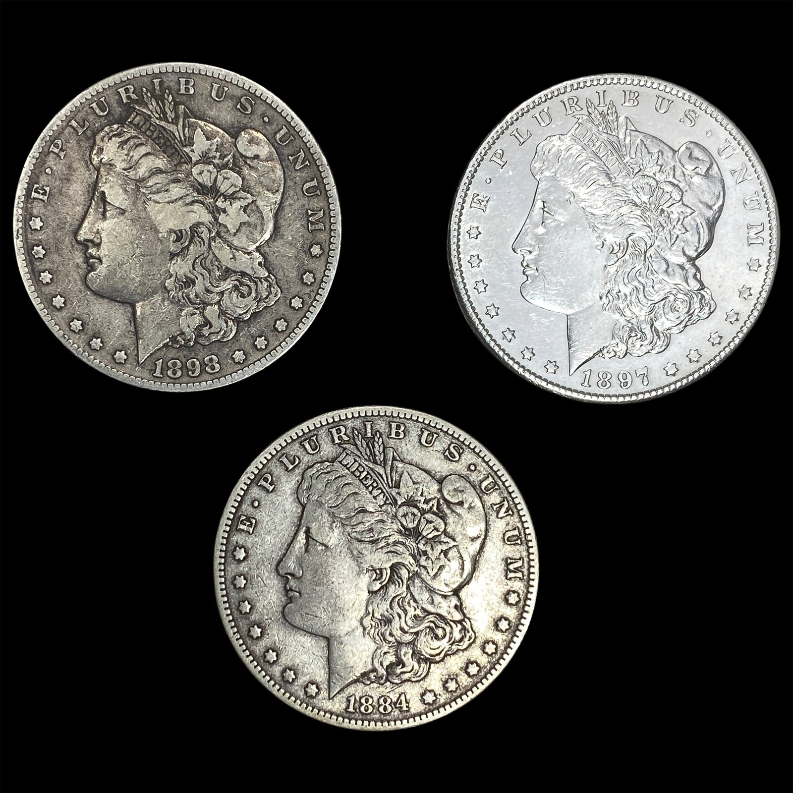 [3 Coins] 1884-1898 Morgan Silver Dollar: [3 Coins] 1884-1898 Morgan Silver Dollar