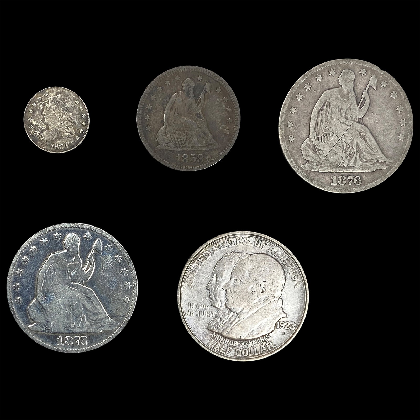 [5 Coins] 1834-1923 U.S. Mixed Coin Lot 10C-50C (1 of 2)