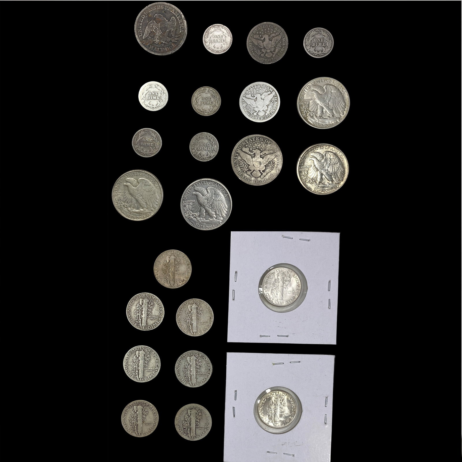 [23 Coins] 1854-1944 U.S. Mixed Coin Lot 10C-50C (1 of 2)