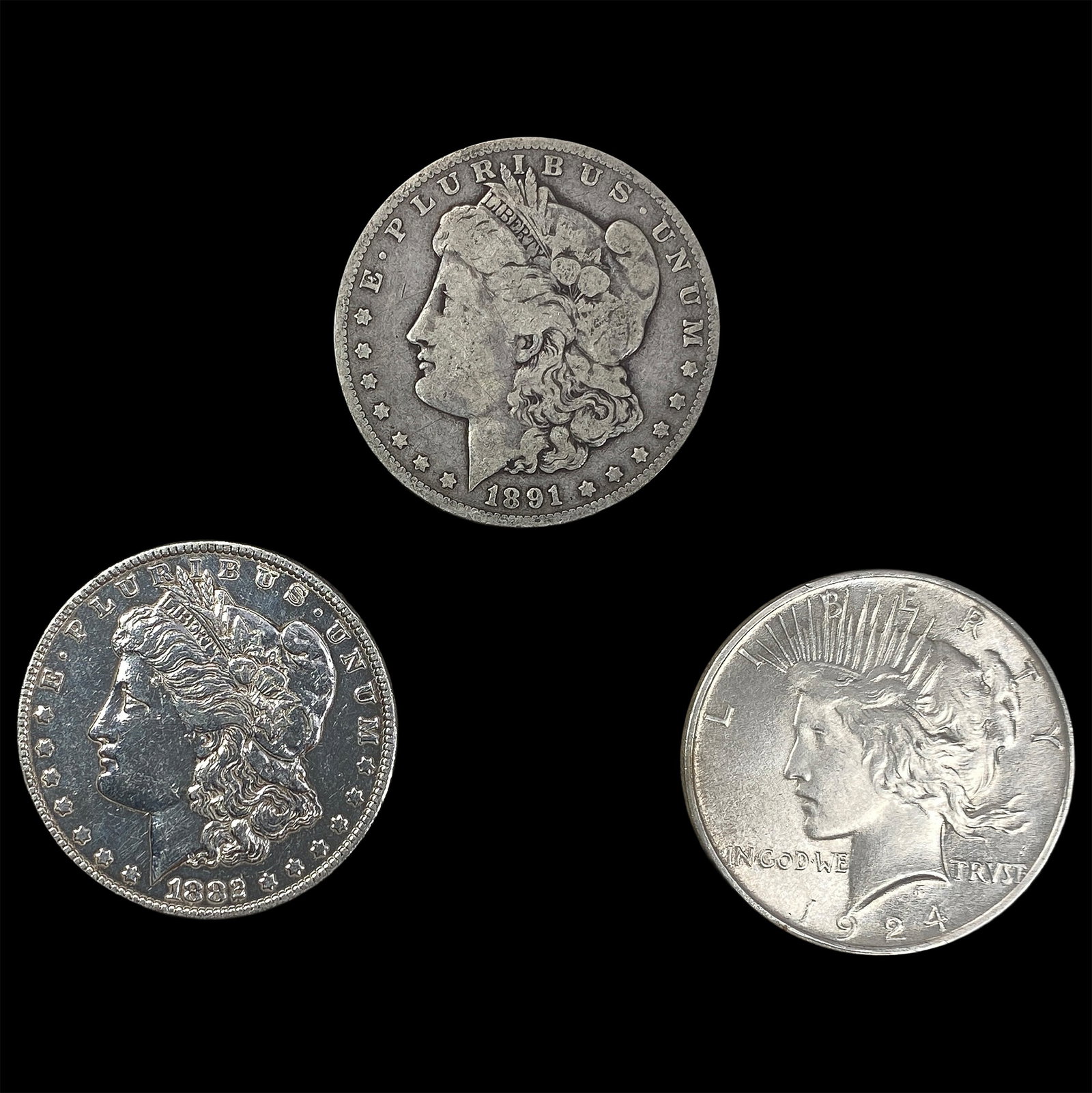 [3 Coins] 1882-1924 Morgan & Peace $1: [3 Coins] 1882-1924 Morgan & Peace $1