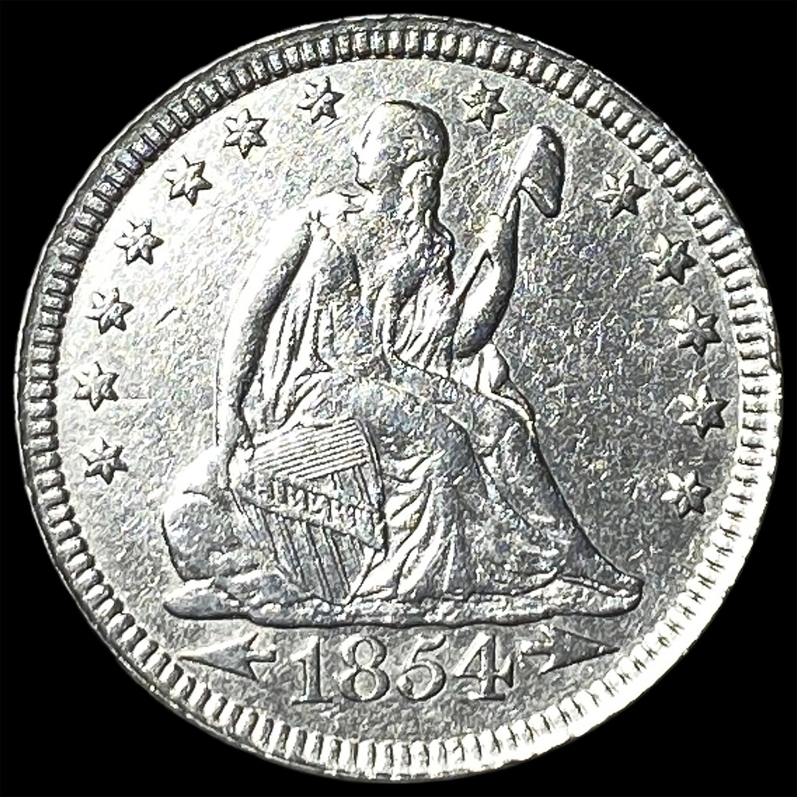 1854-O Silver Seated Liberty Quarter CHOICE AU: 1854-O Silver Seated Liberty Quarter CHOICE AU