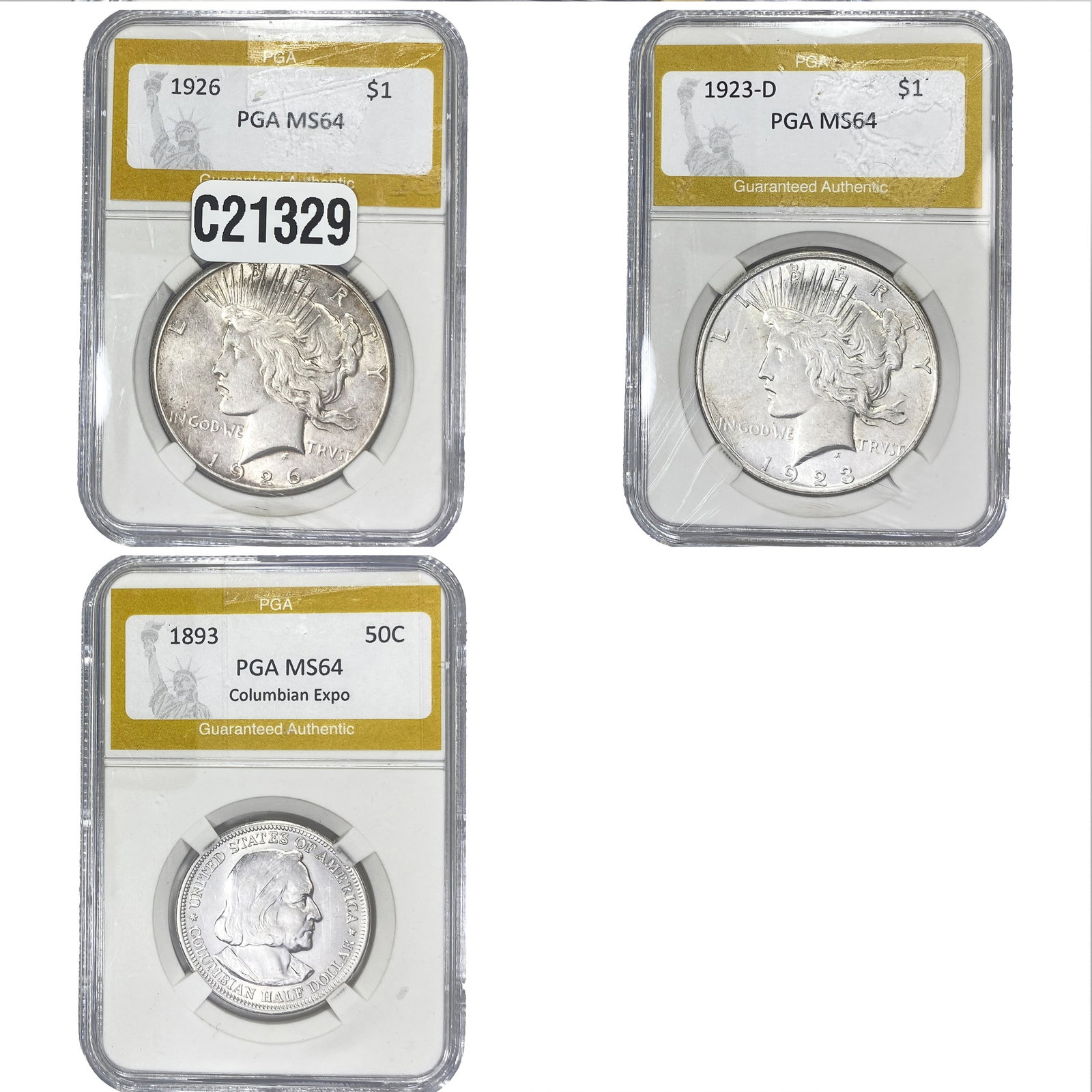 [3 Coins] 1893-1926 U.S. Coin Lot 50C-$1 PGA MS64 (1 of 2)