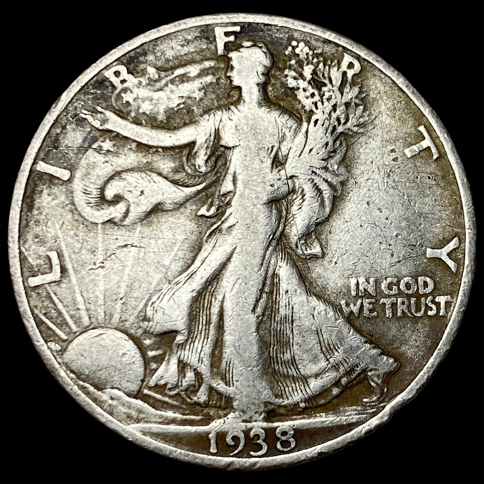 1938-D Silver Walking Liberty Half Dollar LIGHTLY CIRCULATED: 1938-D Silver Walking Liberty Half Dollar LIGHTLY CIRCULATED