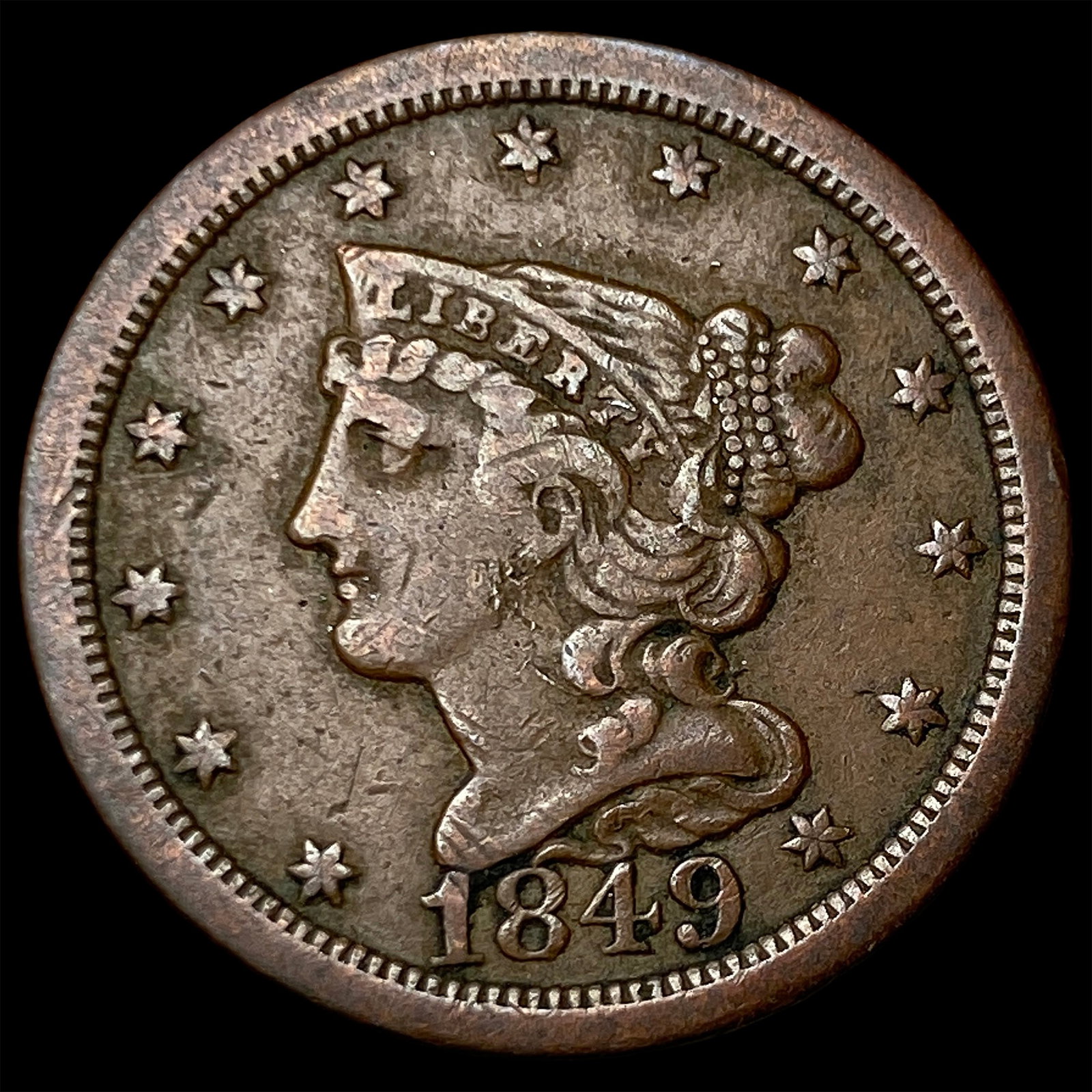 1849 Braided Hair Half Cent NEARLY UNCIRCULATED: 1849 Braided Hair Half Cent NEARLY UNCIRCULATED