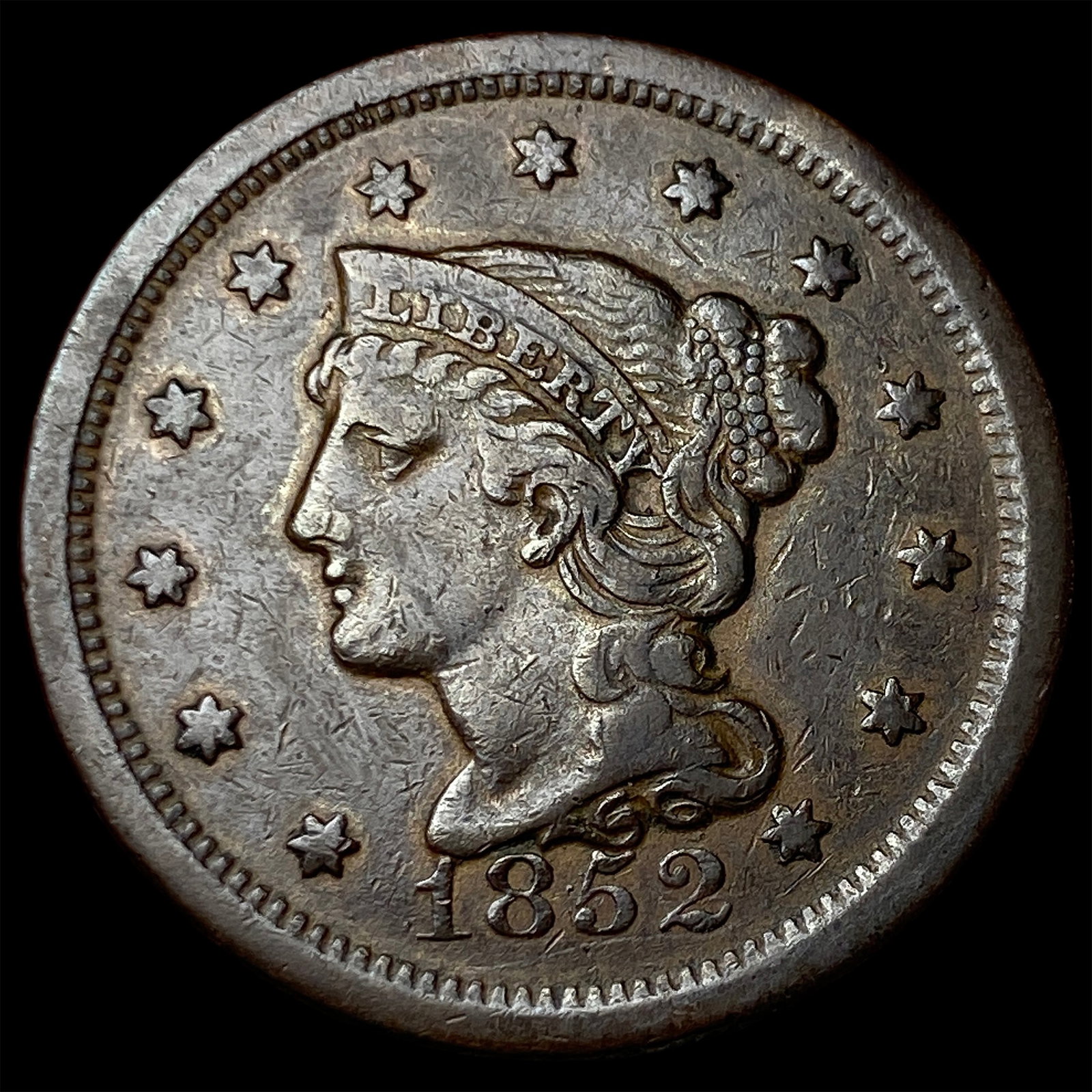 1852 Braided Hair Large Cent CLOSELY UNCIRCULATED: 1852 Braided Hair Large Cent CLOSELY UNCIRCULATED