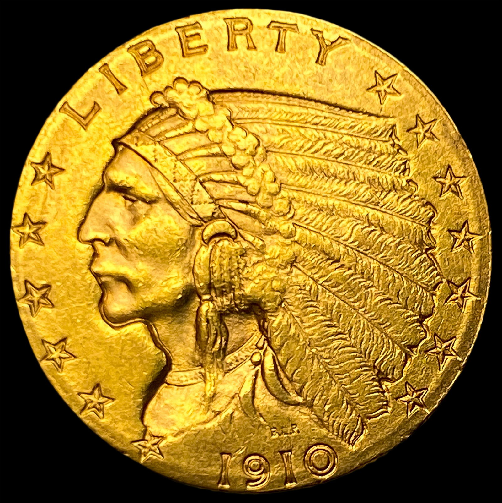 1910 Gold $2.5 Indian Head Quarter Eagle CLOSELY UNCIRCULATED: 1910 Gold $2.5 Indian Head Quarter Eagle CLOSELY UNCIRCULATED