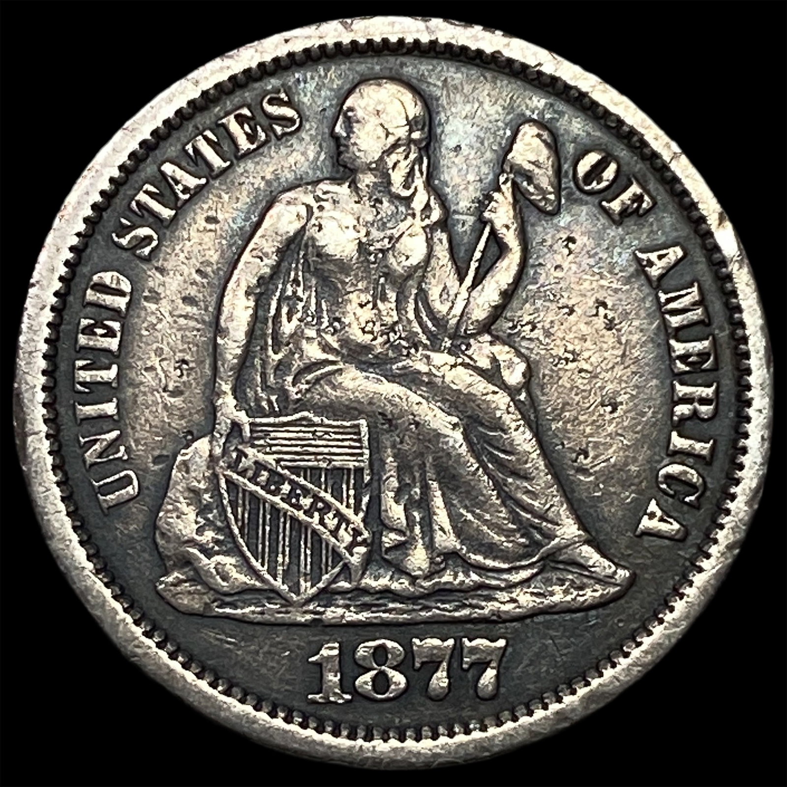 1877-CC Silver Dime NEARLY UNCIRCULATED: 1877-CC Silver Dime NEARLY UNCIRCULATED